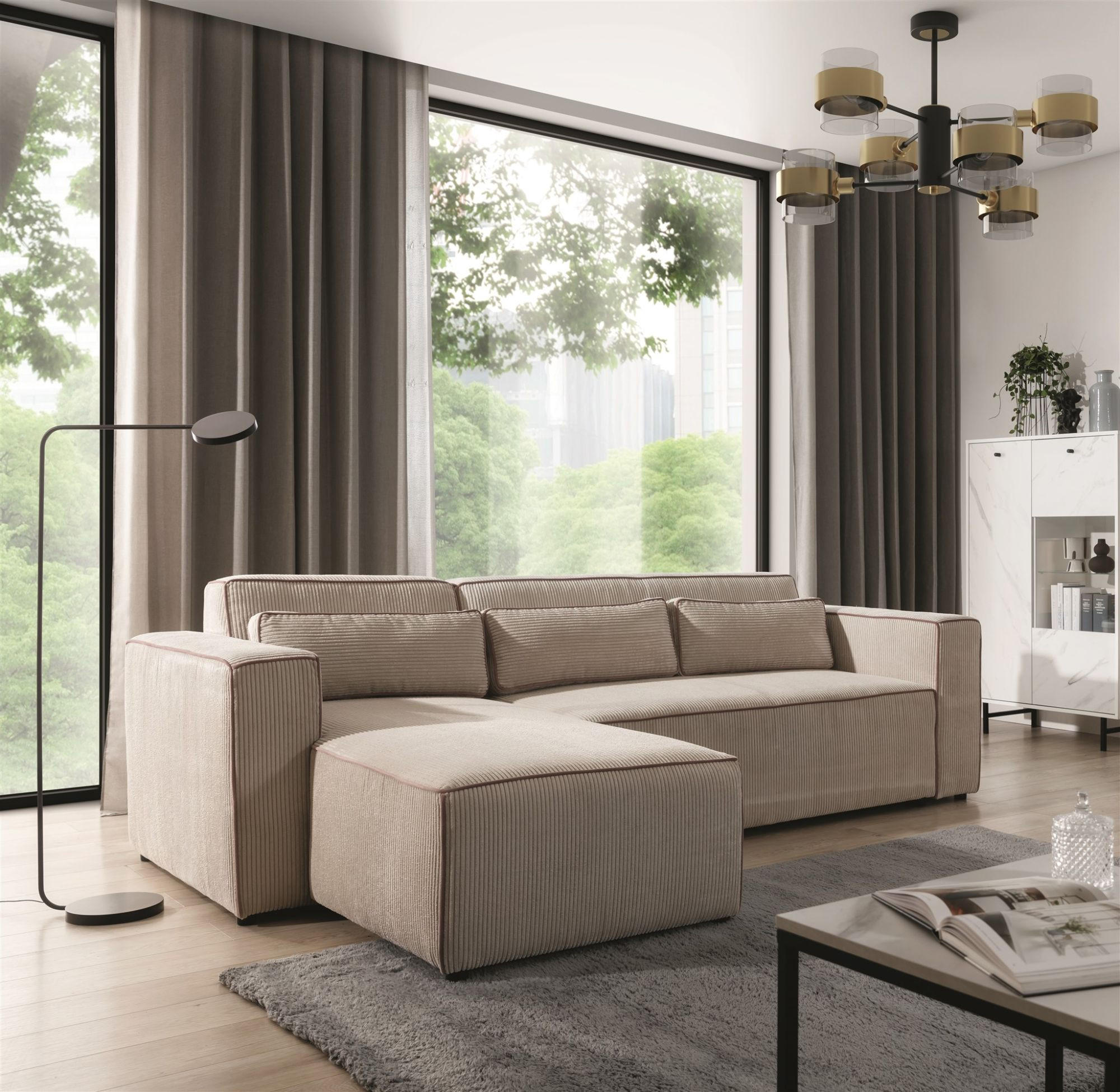 ECKSOFA Schlafsofa Waldo In Poso - Beige, Holzwerkstoff/Textil (260/173cm) - Fun Möbel