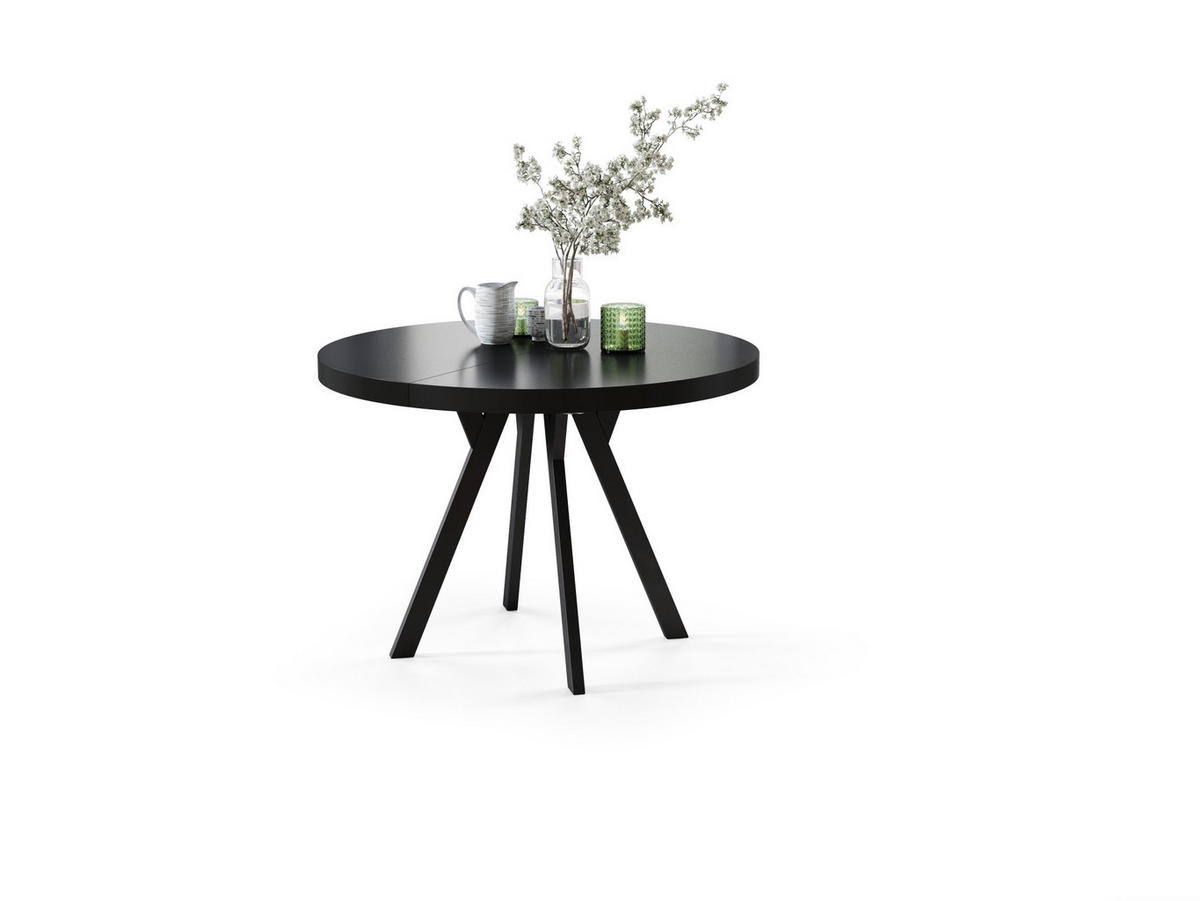 ESSTISCH rund Schwarz matt ausziehbar - Schwarz, Holzwerkstoff (110/110/77cm) - designimpex