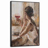 LEINWAND Bilder mit Rahmen - Ölgemälde - Frau - Wein - 100x150 - Hellbraun, Textil (100/150cm) - MuchoWow