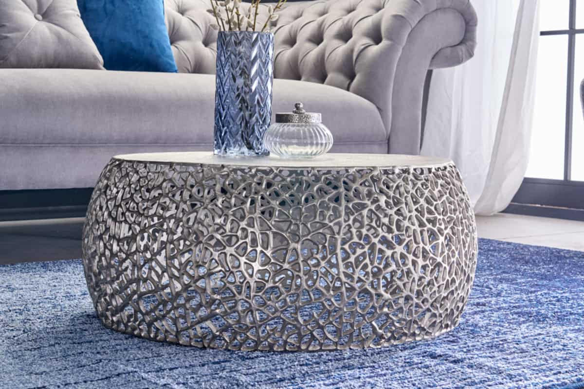 COUCHTISCH ABSTRACT LEAF rund Silber 73cm - Silberfarben, Metall (73/73/31cm) - riess-ambiente