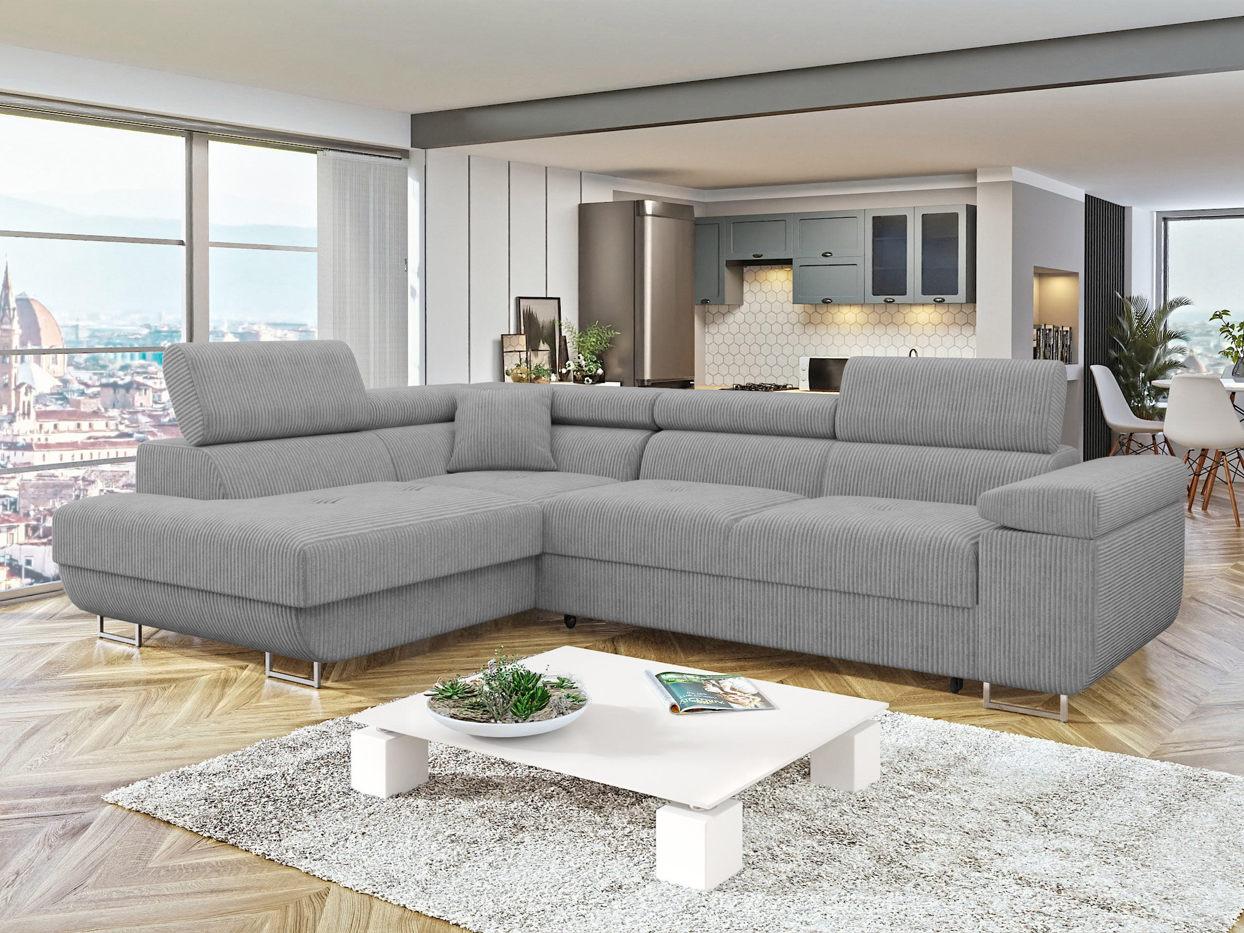 ECKSOFA Torezio Cord, Seite: Links - Grau, Holz/Textil (274/203cm) - MIRJAN24