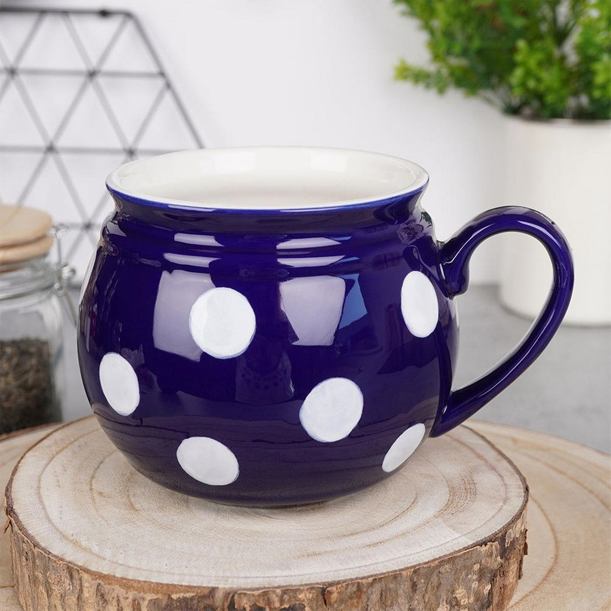 KERAMIKBECHER PUNKTE, Keramik, blau, 850 ml - Rot, Keramik (0.85L) - Orion 