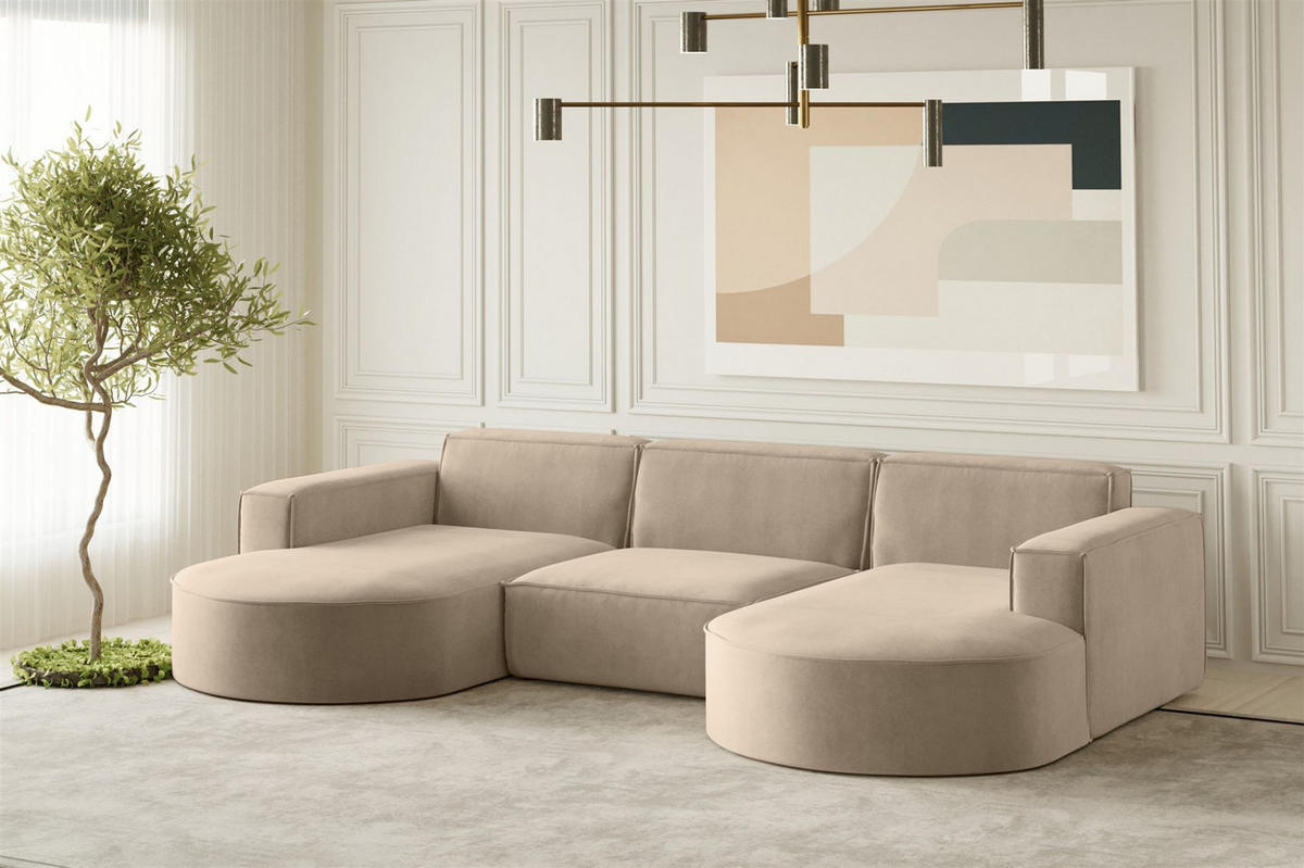 WOHNLANDSCHAFT Palma In Noel - Beige, Holzwerkstoff/Textil (299/78/165cm) - Fun Möbel