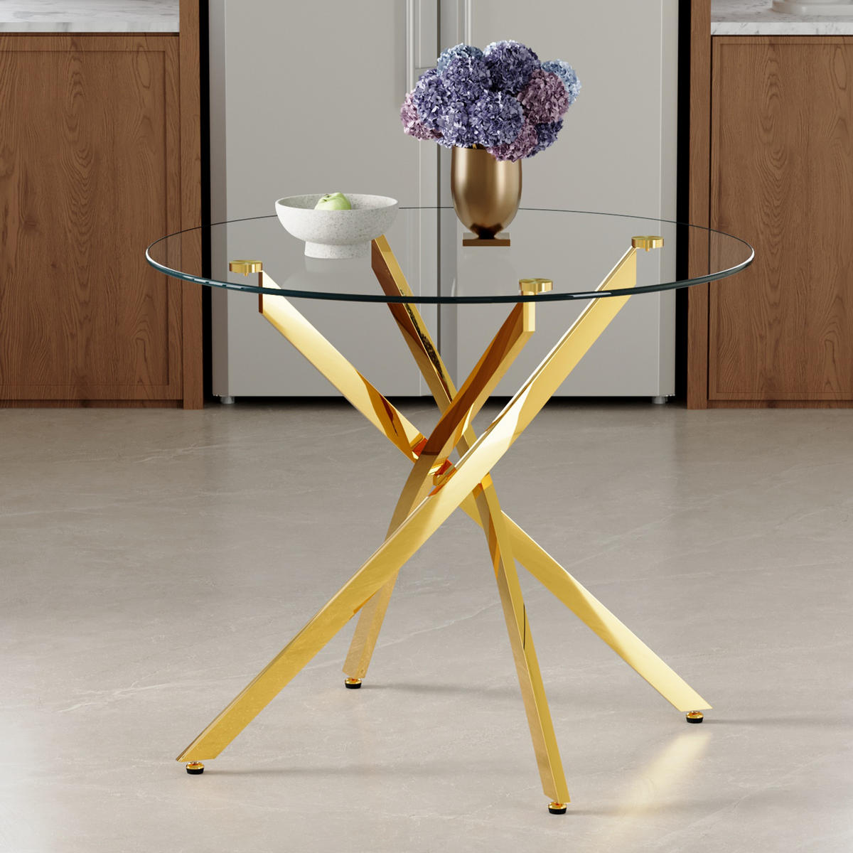 ESSTISCH Rund 88/75 cm mit Glasplatte DE-40050 Gold - Goldfarben, Metall (88/88/75cm) - ComfortXL