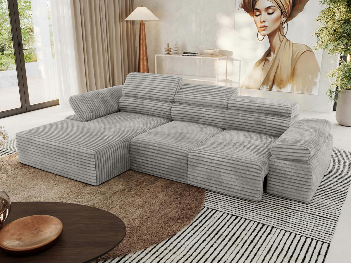 ECKSOFA RILASSO L Hellgrau Cord - links - Hellgrau/Schwarz, Kunststoff/Textil (296/174cm) - MKS
