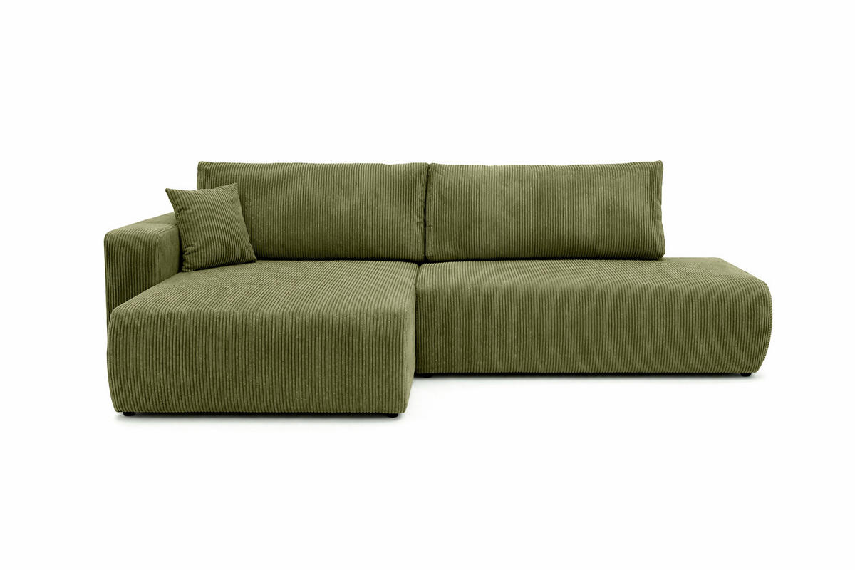 ECKSOFA Mit Schlaffunktion Und Bettkasten, Cordstoff Poso, Olive, Links, OPEN XL - Olivgrün, Holz (262/145cm) - Kaiser Möbel