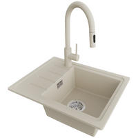GRANITSPÜLE Kopenhagen Easy, 2-er set Beige 55/44 cm 1 Becken + Küchenarmatur 40/20 cm + Ablauf-Set ab 45er Unterschrank - Chromfarben/Beige, Kunststoff (55/17/44cm) - Primagran