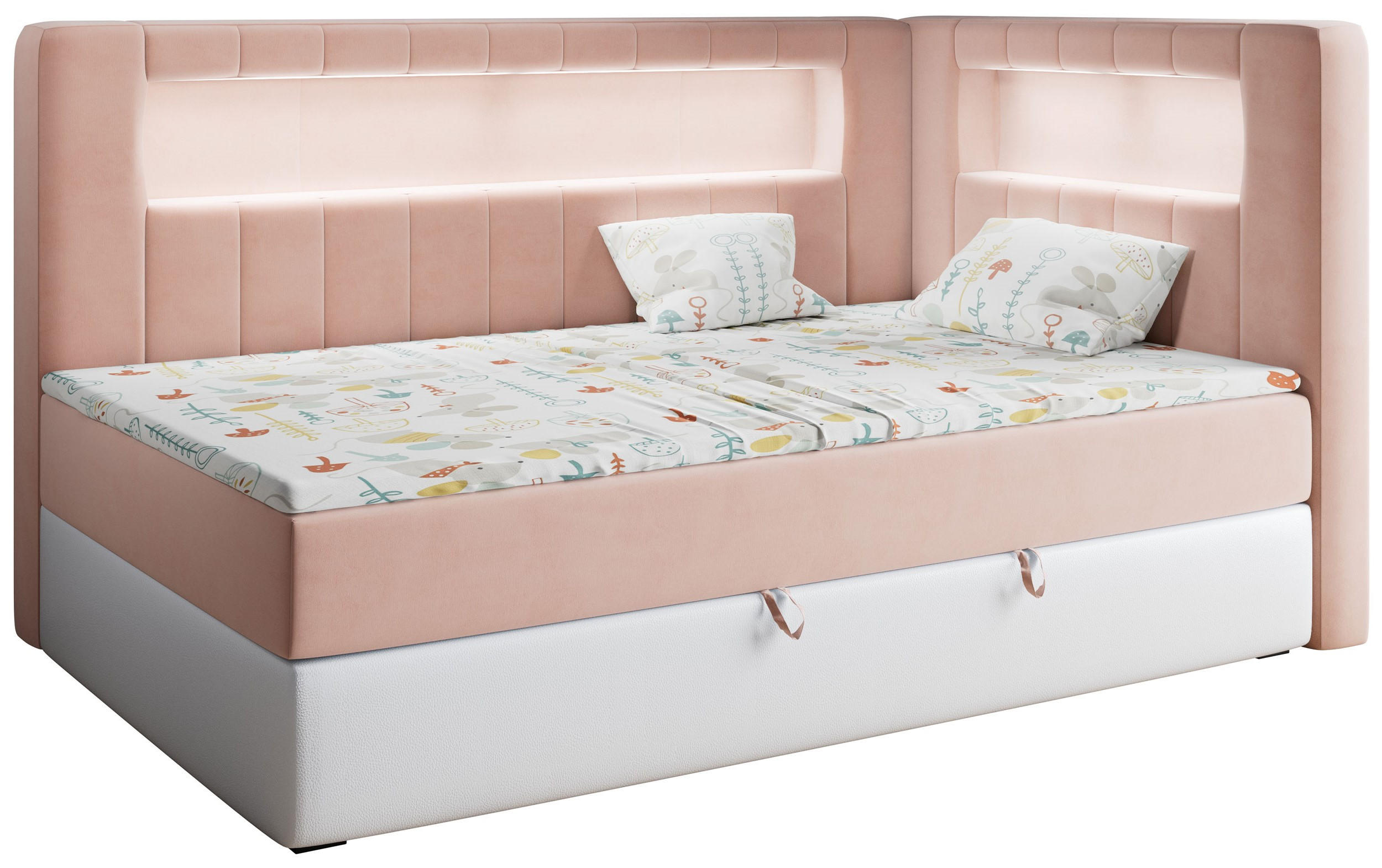 MKS Boxspringbett Rosa, Weiß 90x200 cm
