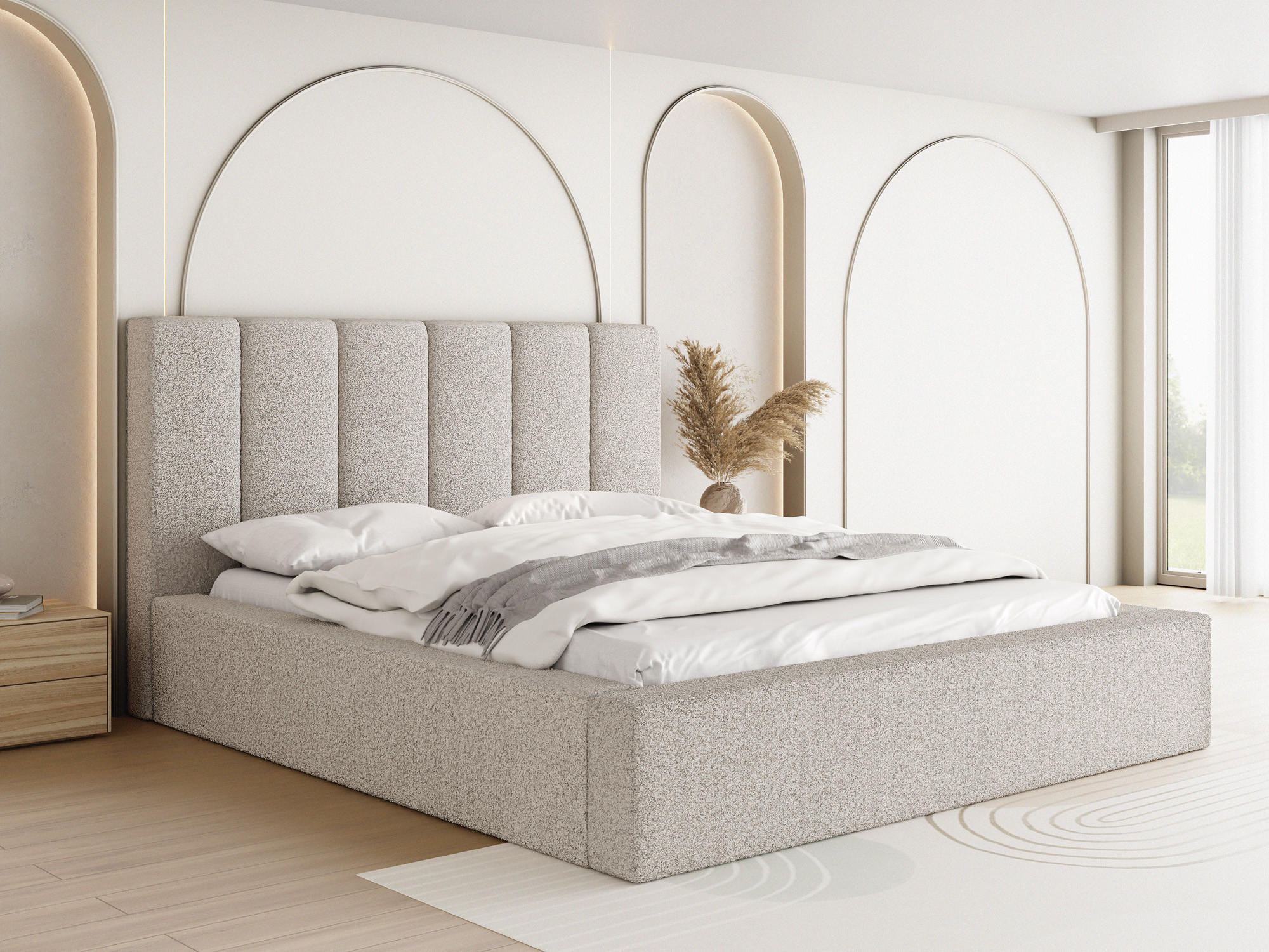 POLSTERBETT Amira mit Bettkasten, Beige Boucle 160x200 cm - Beige/Birkefarben, Holz/Holzwerkstoff (160/200cm) - WFL GROUP