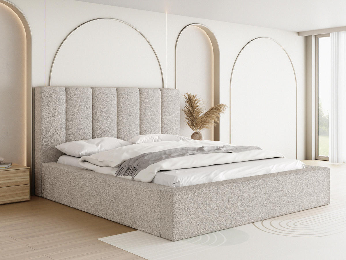 POLSTERBETT Amira mit Bettkasten, Beige Boucle 160x200 cm - Beige/Birkefarben, Holz/Holzwerkstoff (160/200cm) - WFL GROUP