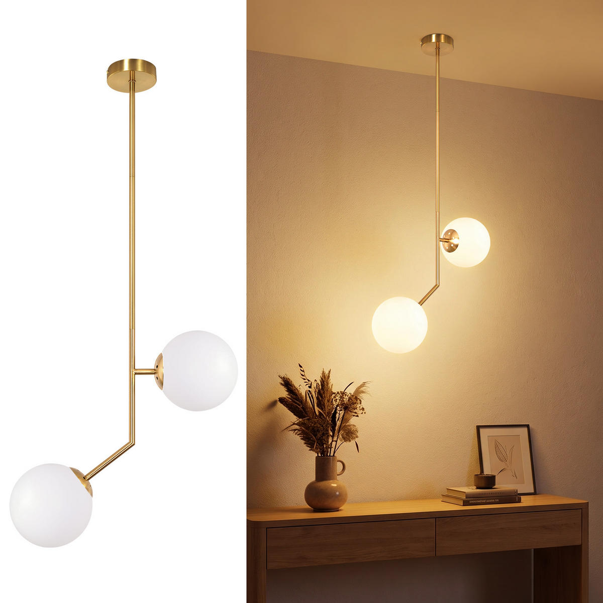 PENDELLEUCHTE Aelvin 41/15/90 cm - Goldfarben/Weiß, Glas/Metall (41/15/90cm) - ZMH