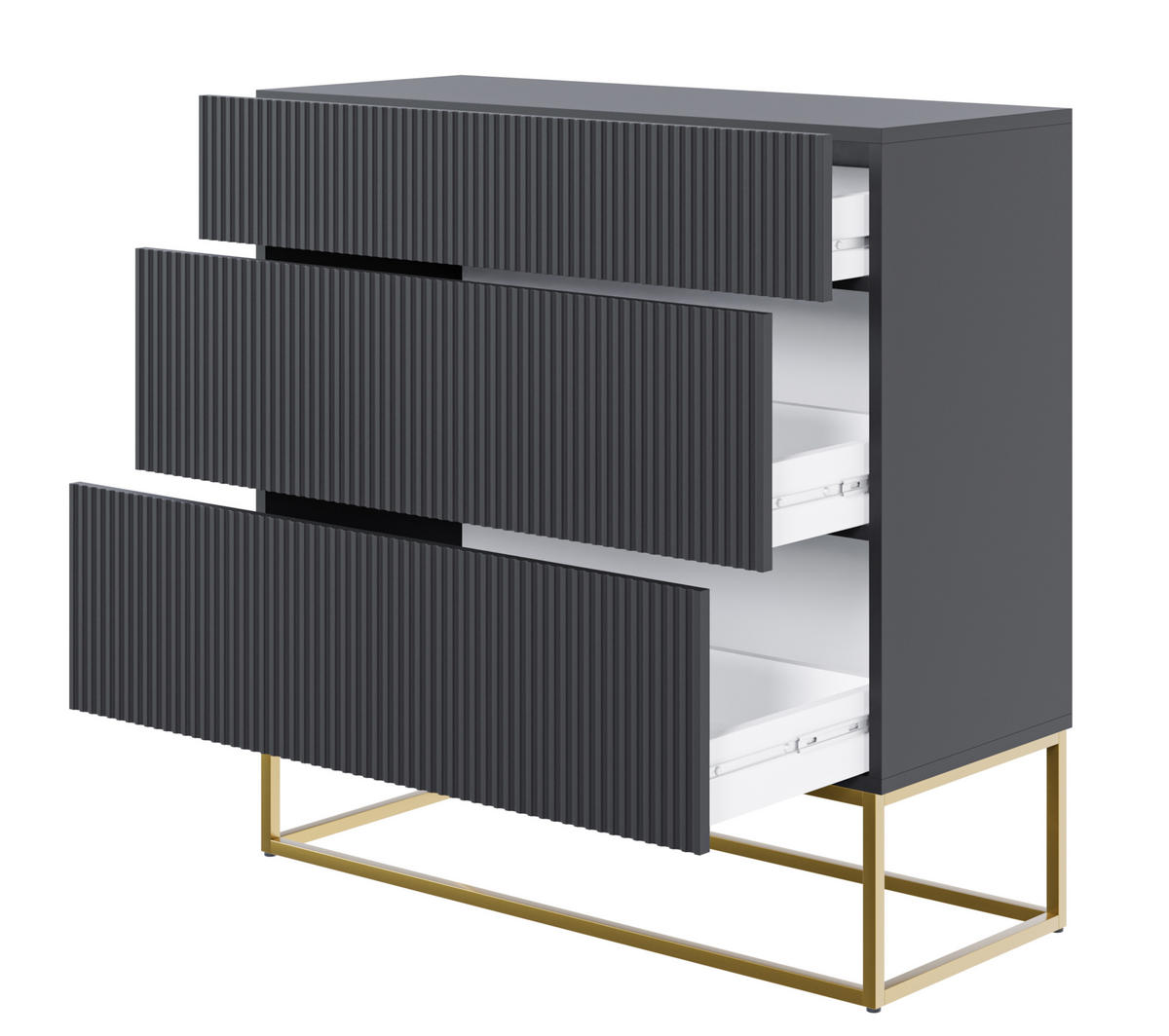 KOMMODE Veldio Schwarz mit 3 Schubladen 90 cm - Goldfarben/Schwarz, Holzwerkstoff/Metall (90/90/38cm) - Selsey