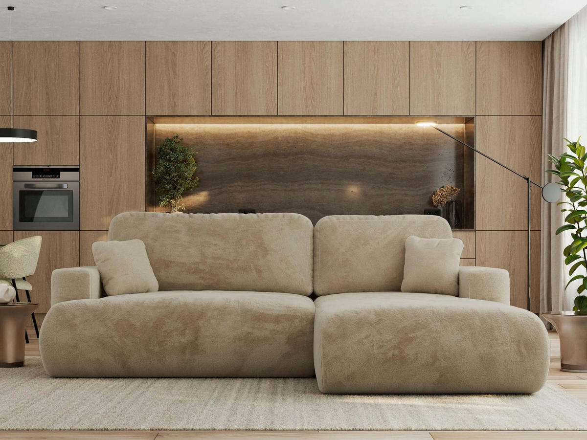 ECKSOFA OVO L Beige Plüsch - Rechts Seite - Beige/Schwarz, Kunststoff/Textil (195/271cm) - MKS