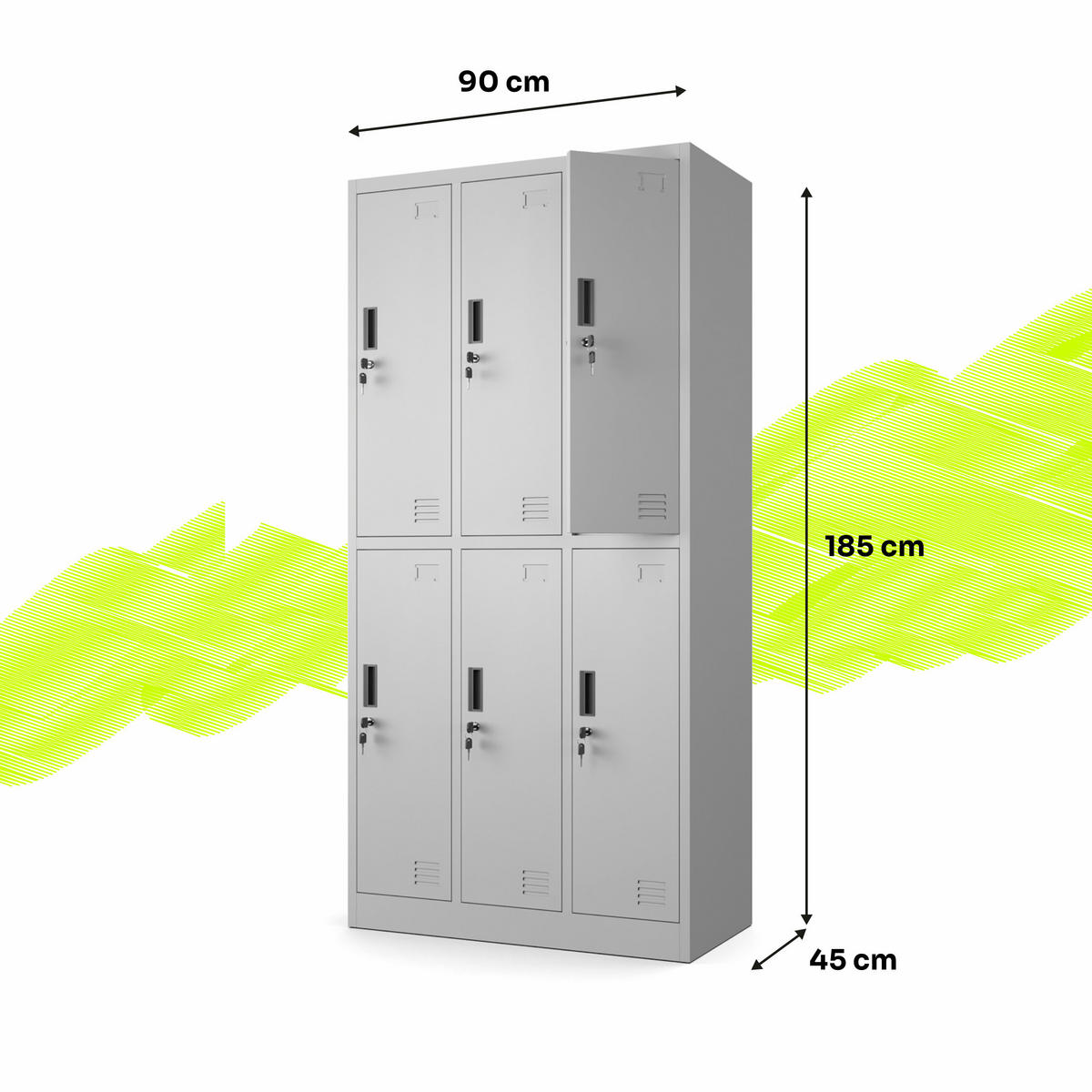 MEHRZWECKSCHRANK mit 6 Fächer Hellgrau Stahl 90x185x45cm - Hellgrau, Metall (90/185/45cm) - Muralo