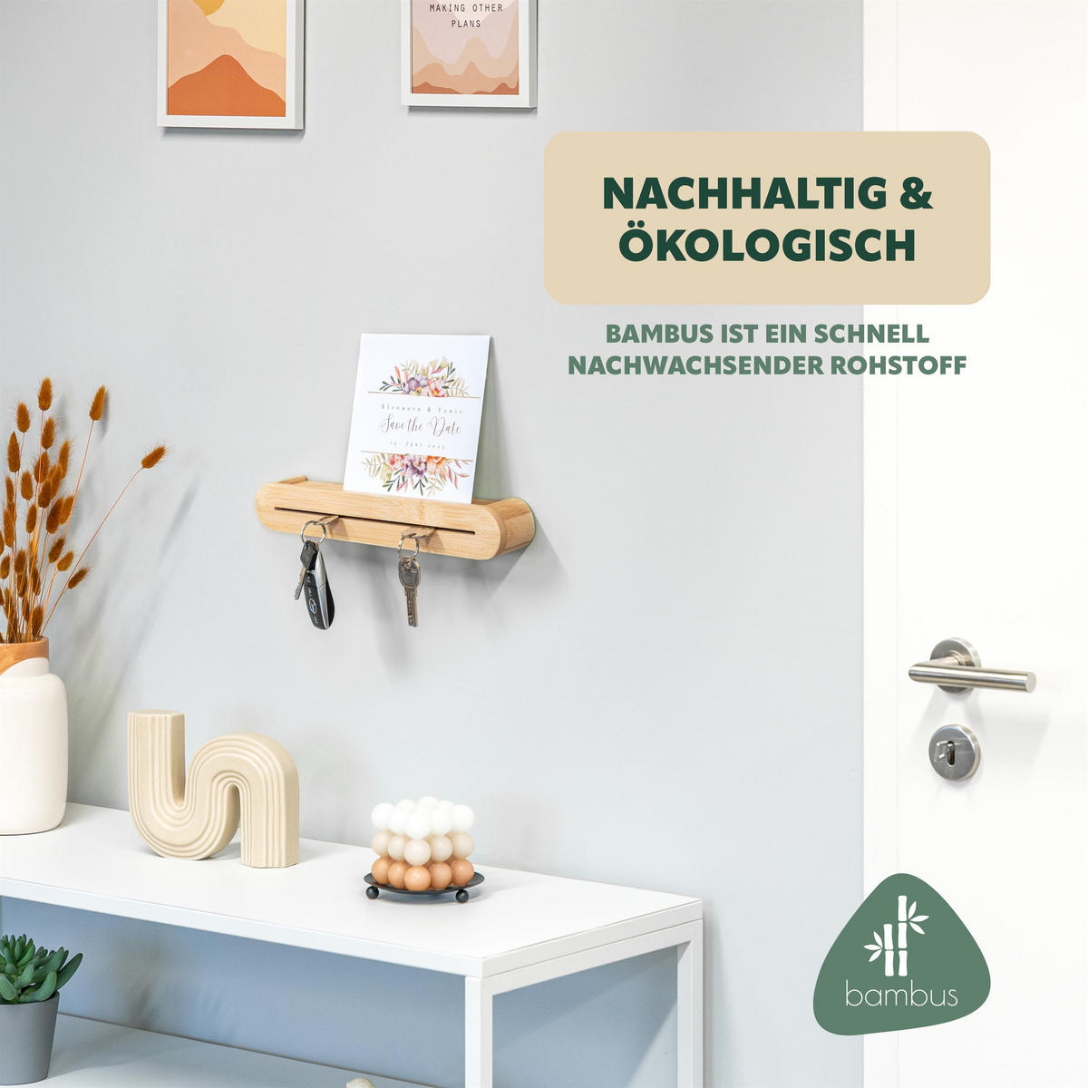 SCHLÜSSELBRETT, Bambus - Braun, Holz (29.5/5/5cm) - eluno