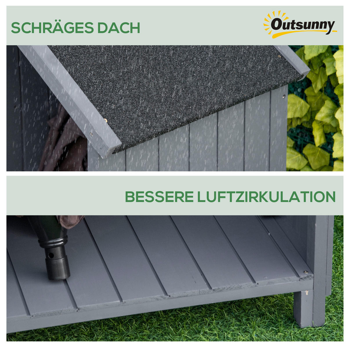 GARTENSCHRANK aus Holz, Geräteschuppen, Holzhütte, Giebeldach, Grau+Schwarz - Grau, Holz (51.5/180/129cm) - Outsunny