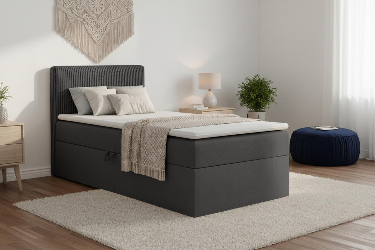 BOXBETT DON 90/200 Anthrazit H3 Öffnung links - Anthrazit, Holz/Holzwerkstoff (90/200cm) - Deine Möbel 24