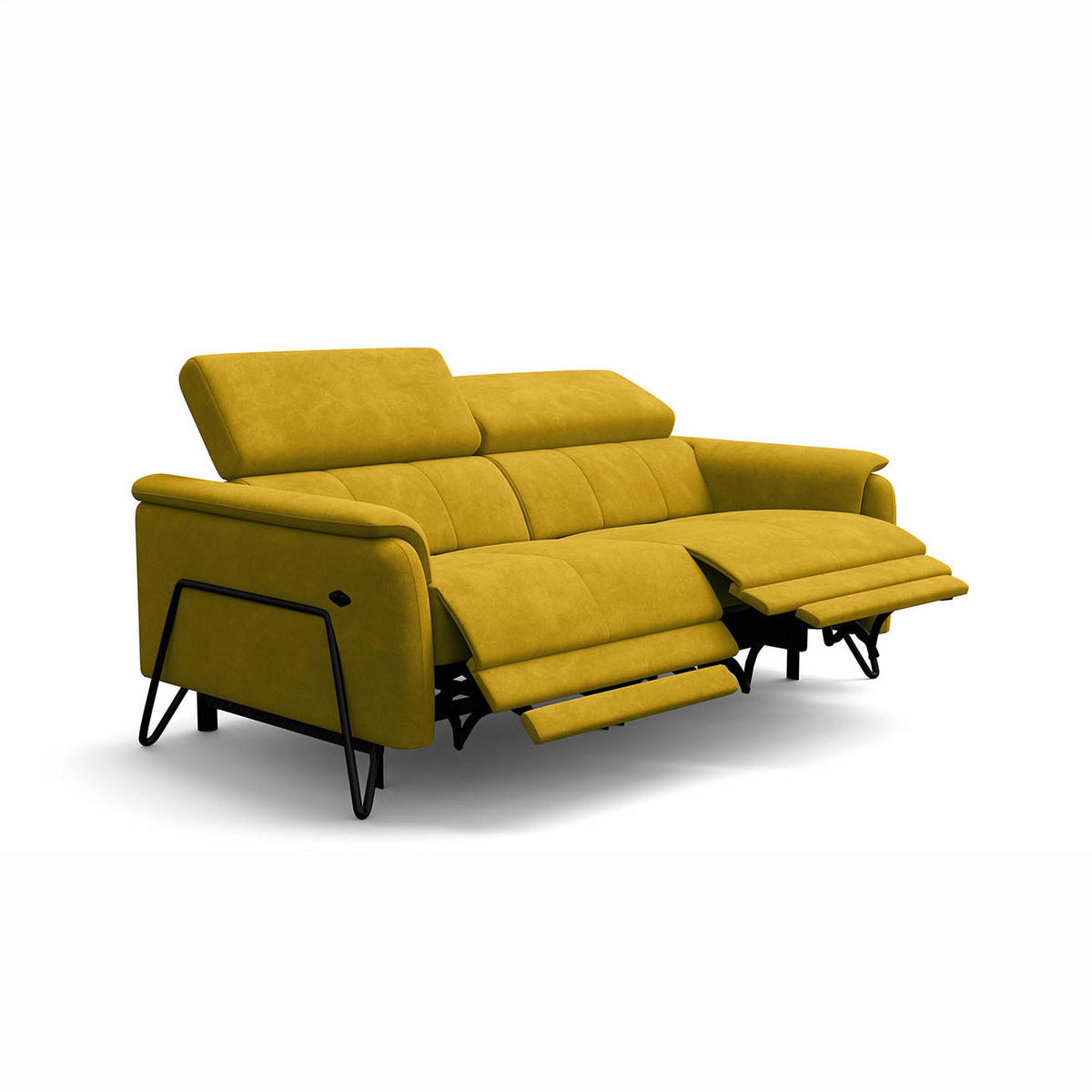 RELAXSOFA RODEN 3-Sitzer mit 2 Relax, dunkegelb, Veloursstoff - Gelb, Holz/Textil (194/82/103cm) - Wozimo