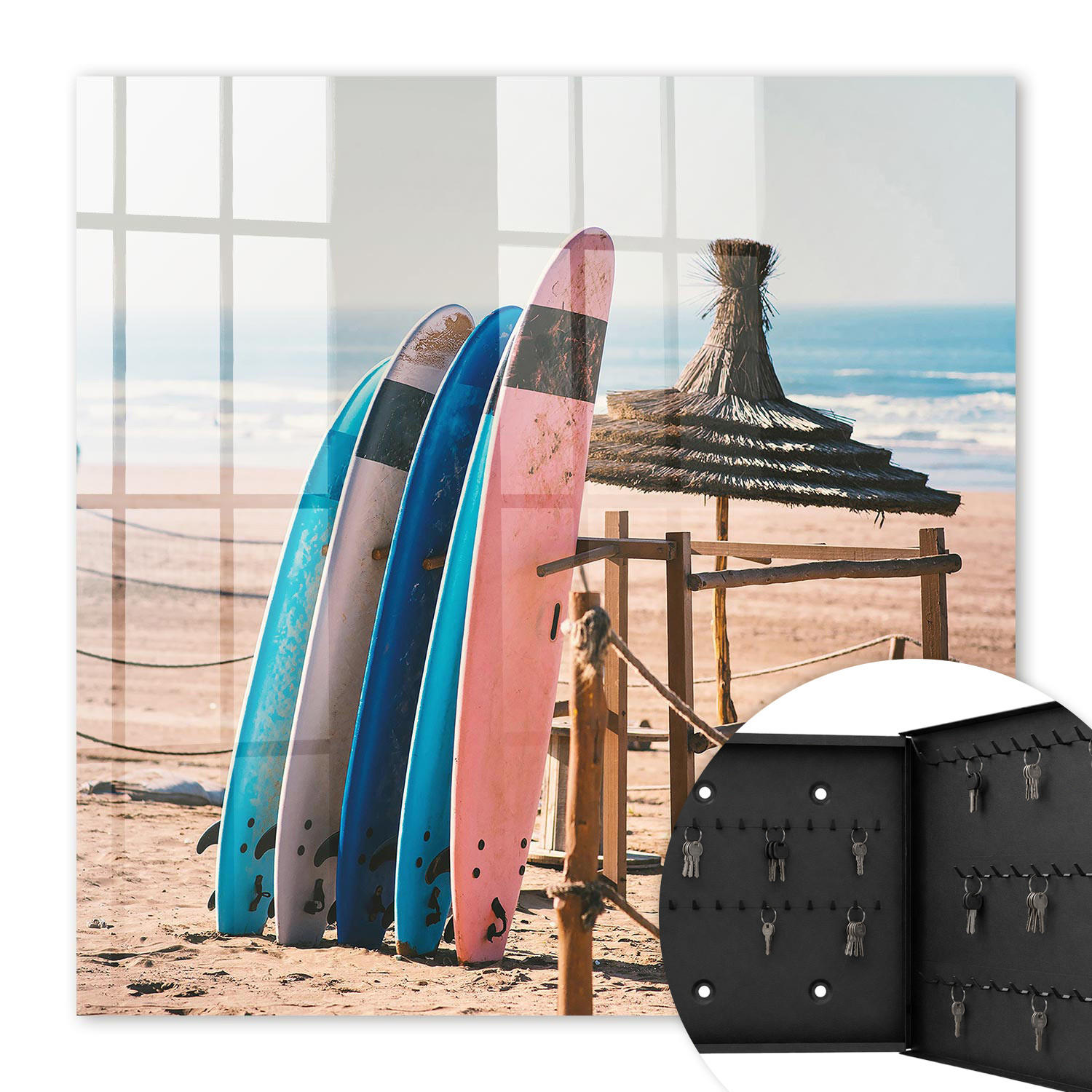 SCHLÜSSELBOX Schwarz 30x30 cm- Türöffnung nach rechts - Strand-Surfbretter - Blau, Metall (30/30/5cm) - TULUP