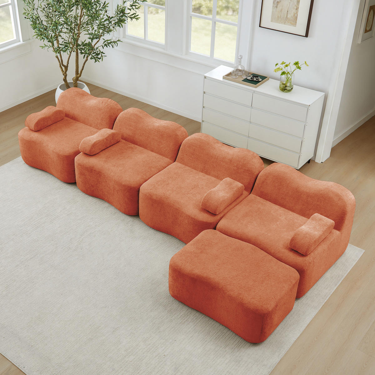 ECKSOFA 384/167/70 cm in Orange aus Samt, rahmenlos und flexibel - Orange, Textil (167/384cm) - Flora Grace