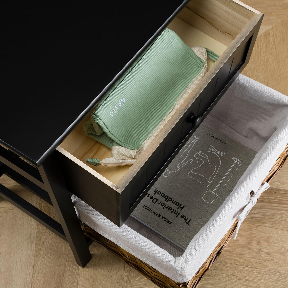 NACHTTISCH AKURE - Schwarz, Holz (50/46/31cm) - IDIMEX