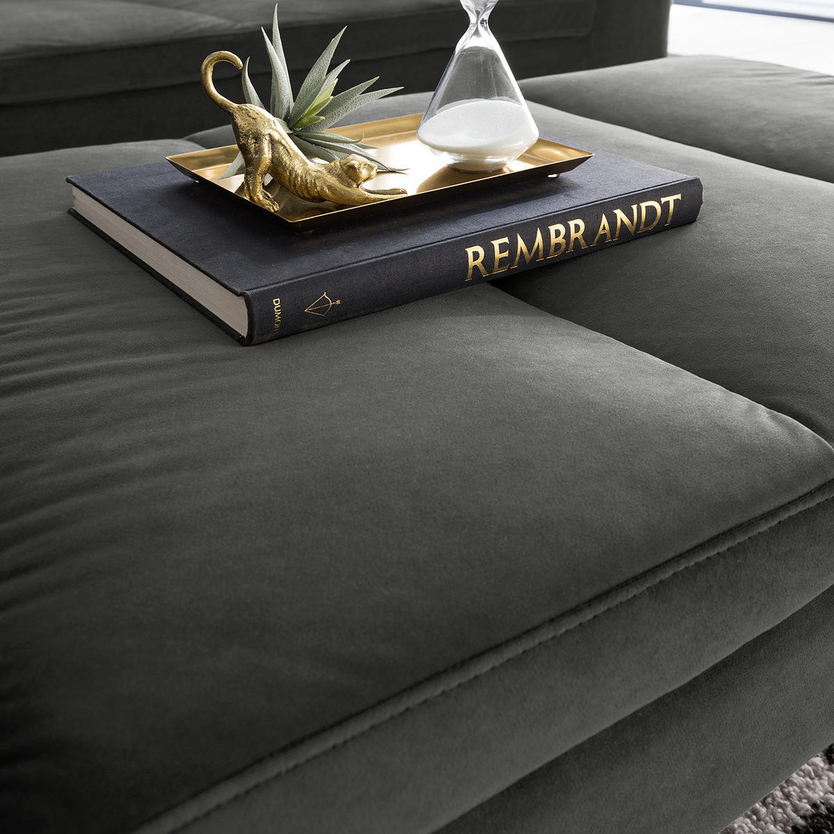 POLSTERHOCKER - Chromfarben/Grün, Textil/Metall (108/41/69cm) - home24