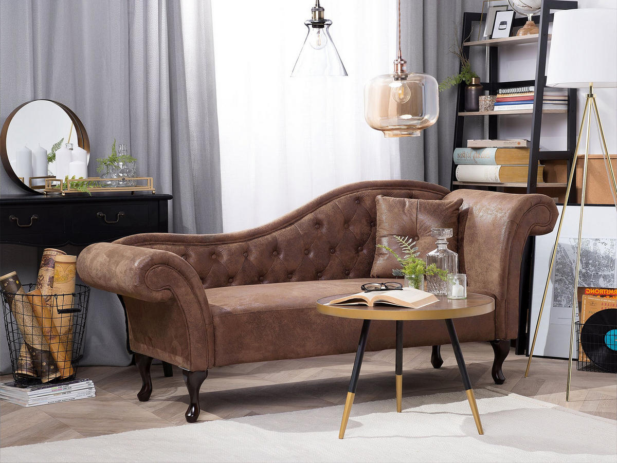CHAISELONGUE Kunstleder hellbraun rechtsseitig Lattes - Braun, Kunststoff/Textil (188/87/59cm) - Beliani