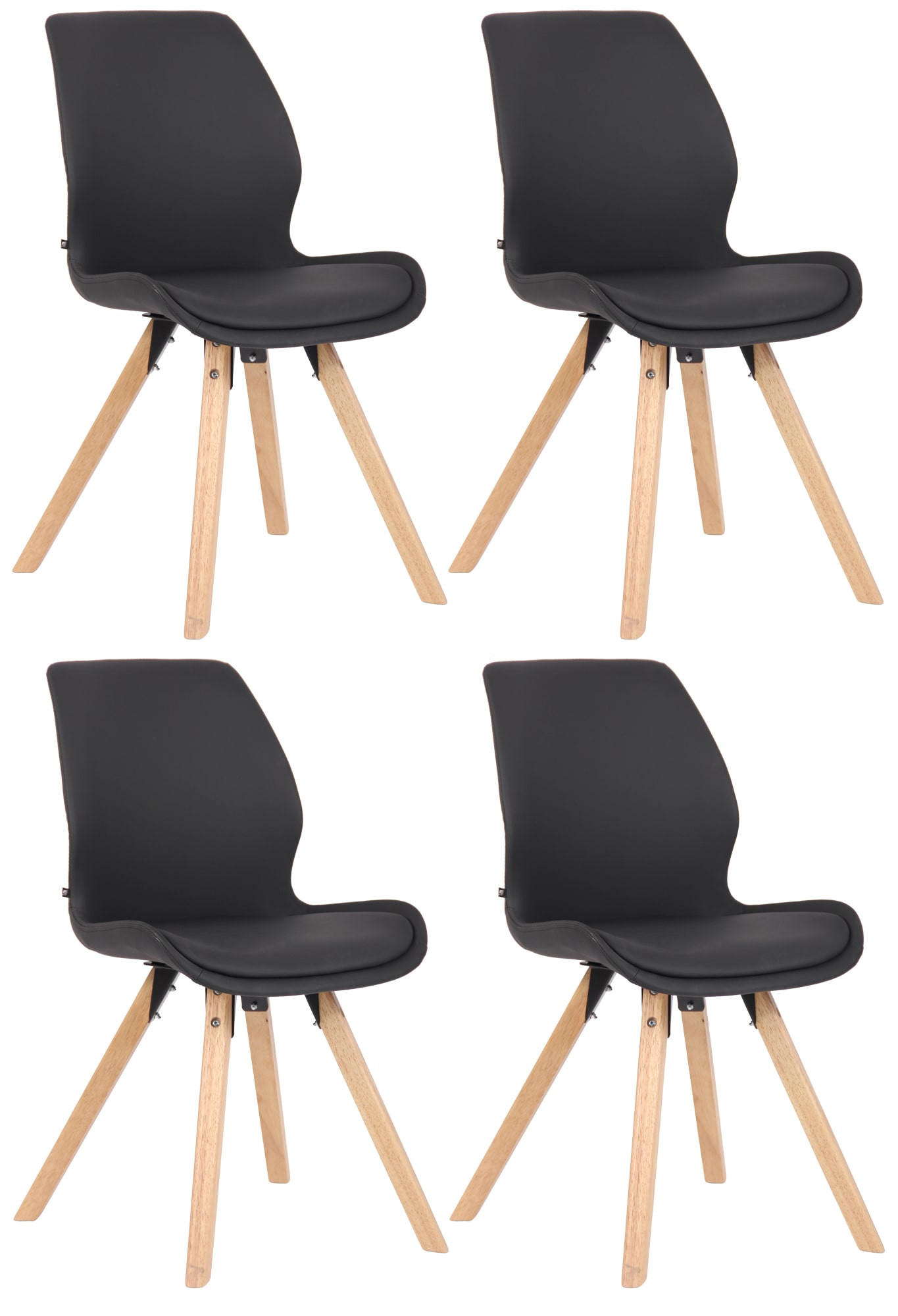 STUHL 4er Set Lederlook schwarz - Eukalyptusholzfarben/Schwarz, Holz/Textil (49/87.5/58cm) - CLP