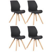 STUHL 4er Set Lederlook schwarz - Eukalyptusholzfarben/Schwarz, Holz/Textil (49/87.5/58cm) - CLP