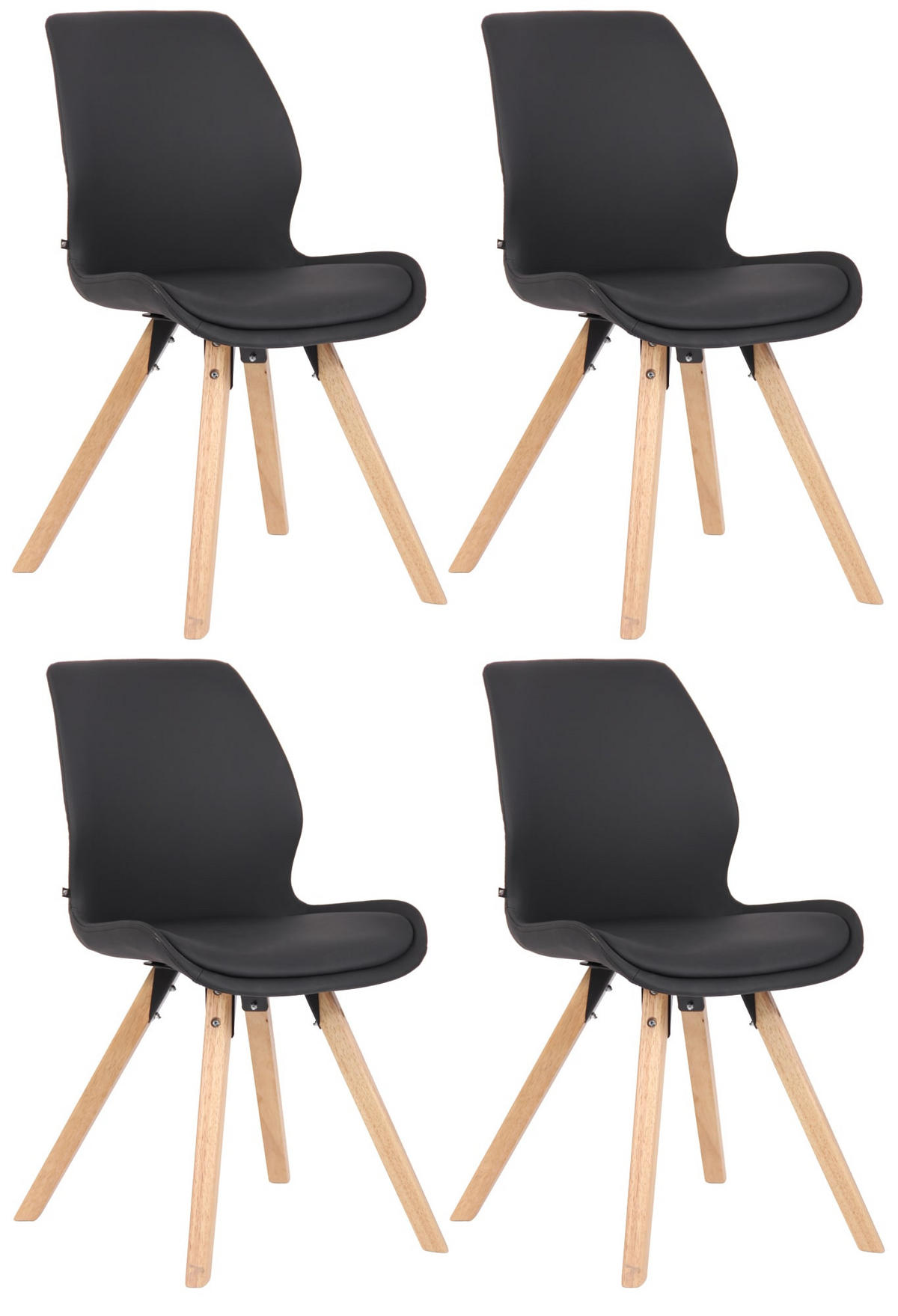 STUHL 4er Set Lederlook schwarz - Eukalyptusholzfarben/Schwarz, Holz/Textil (49/87.5/58cm) - CLP