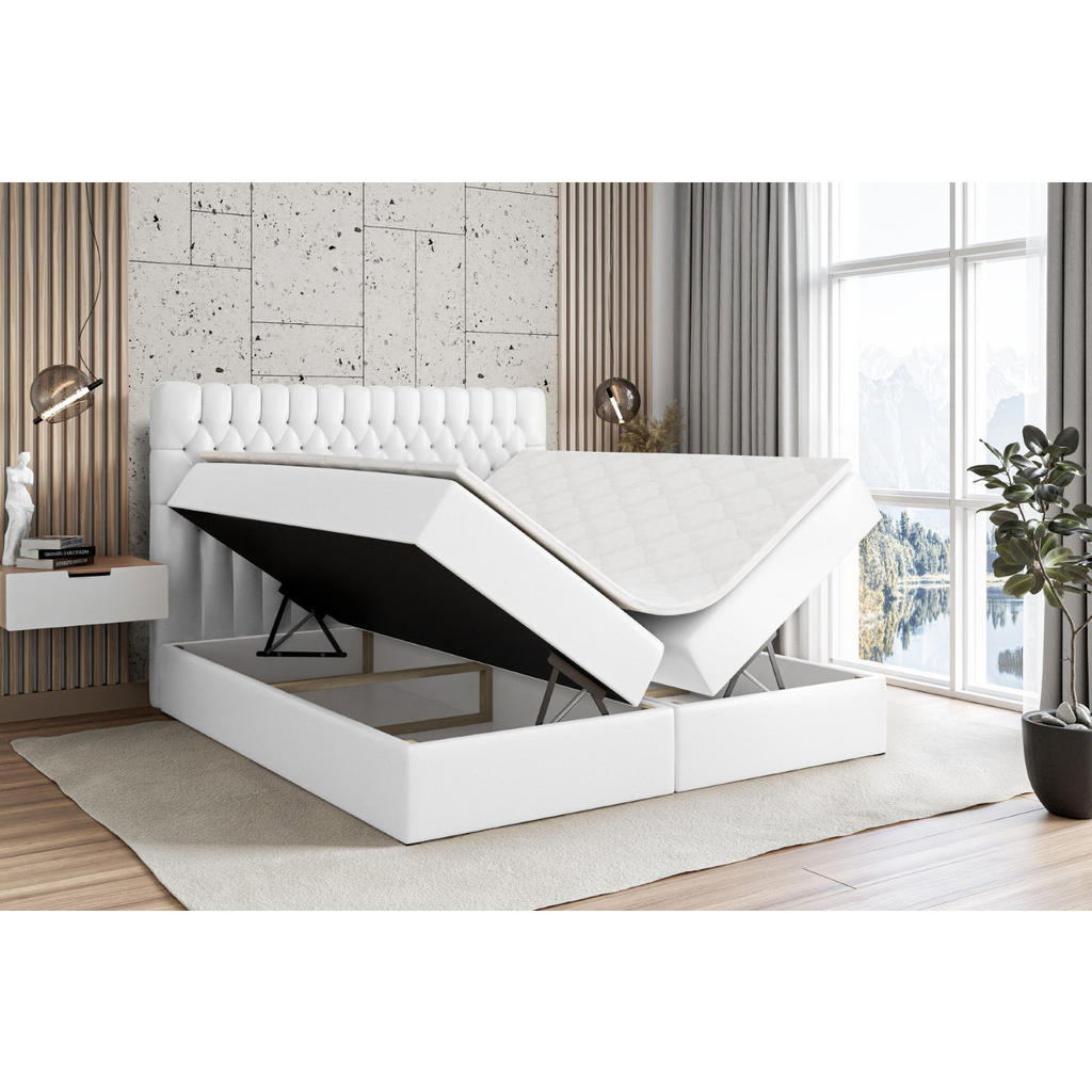 Thumbnail - Altdecor Boxbett, Weiß Hochglanz, Holzwerkstoff, Höhe ca. 19 cm, 140x200 cm, Schlafzimmer, Betten, Boxspringbetten