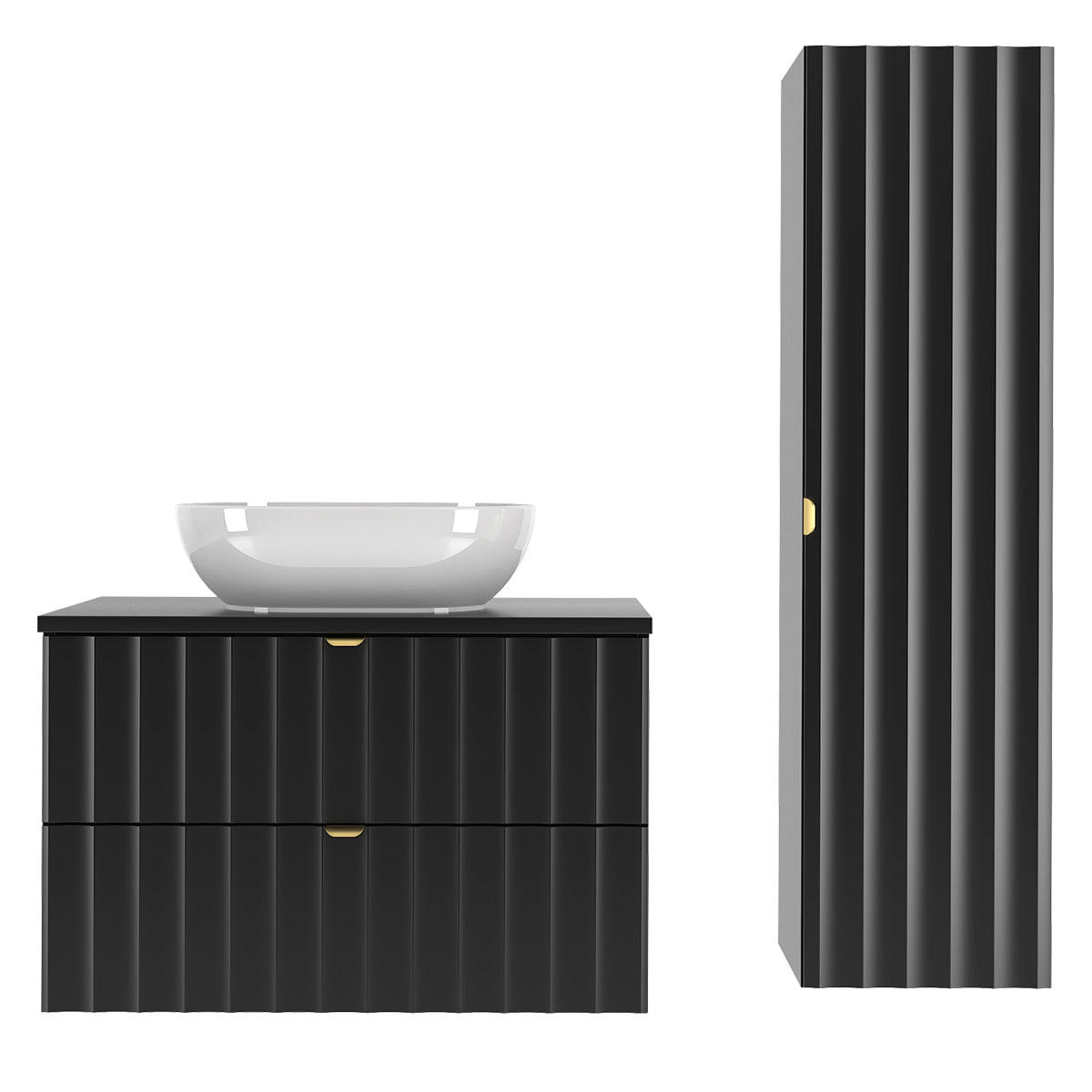 BADMÖBEL 80.6cm Lexa 2er-Set Schwarz - Schwarz, Holzwerkstoff (80.6/52.2/46.5cm) - Petits-meubles