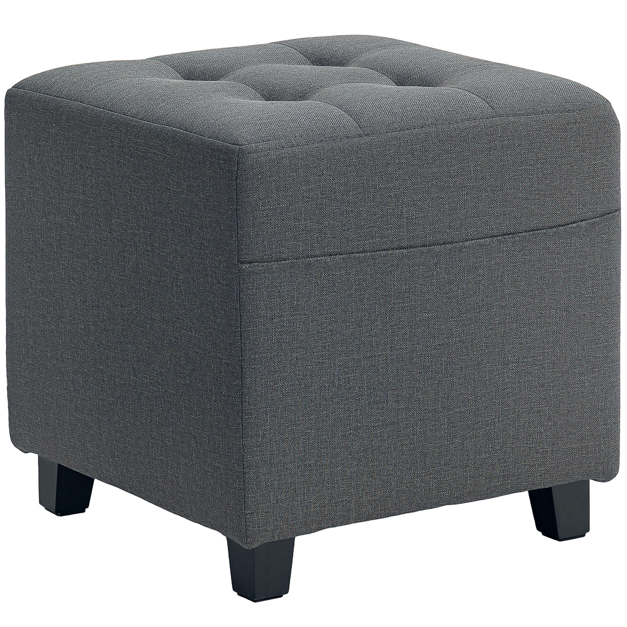 HOCKER DE-16456 mit Seitentasche und Knopfheftung Grau - Grau, Holzwerkstoff (35/35/35cm) - ComfortXL