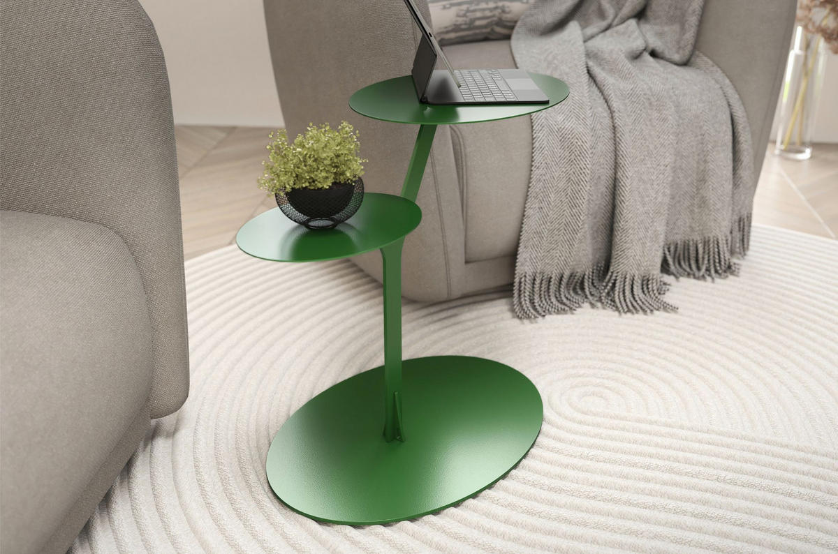 BEISTELLTISCH IROKO mit 2 Ablagen, Metall, Grün - Grün, Metall (54/32/44.5cm) - Kayani