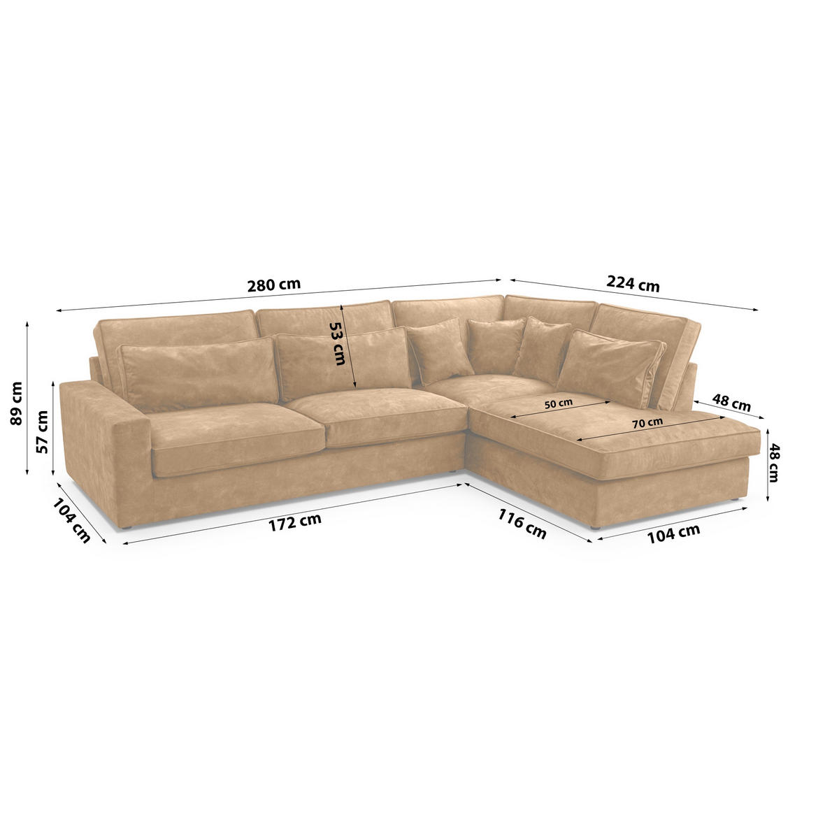 ECKSOFA Eckcouch Monica mini L-form, Braun - Braun, Textil (224/280cm) - Fedve