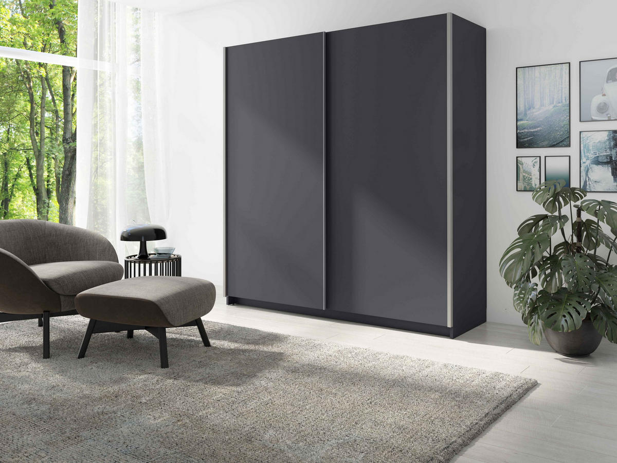 SCHWEBETÜRENSCHRANK ELRON 150,6/198,5/62cm 2-türig Graphit - Graphitfarben, Holzwerkstoff (150.6/198.5/62cm) - MASSENO