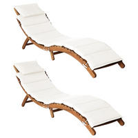 SONNENLIEGEN Mit Auflagen 2er set CremeWeiß Massivholz Akazie - Creme/Braun, Holz/Textil (55/64/184cm) - vidaXL