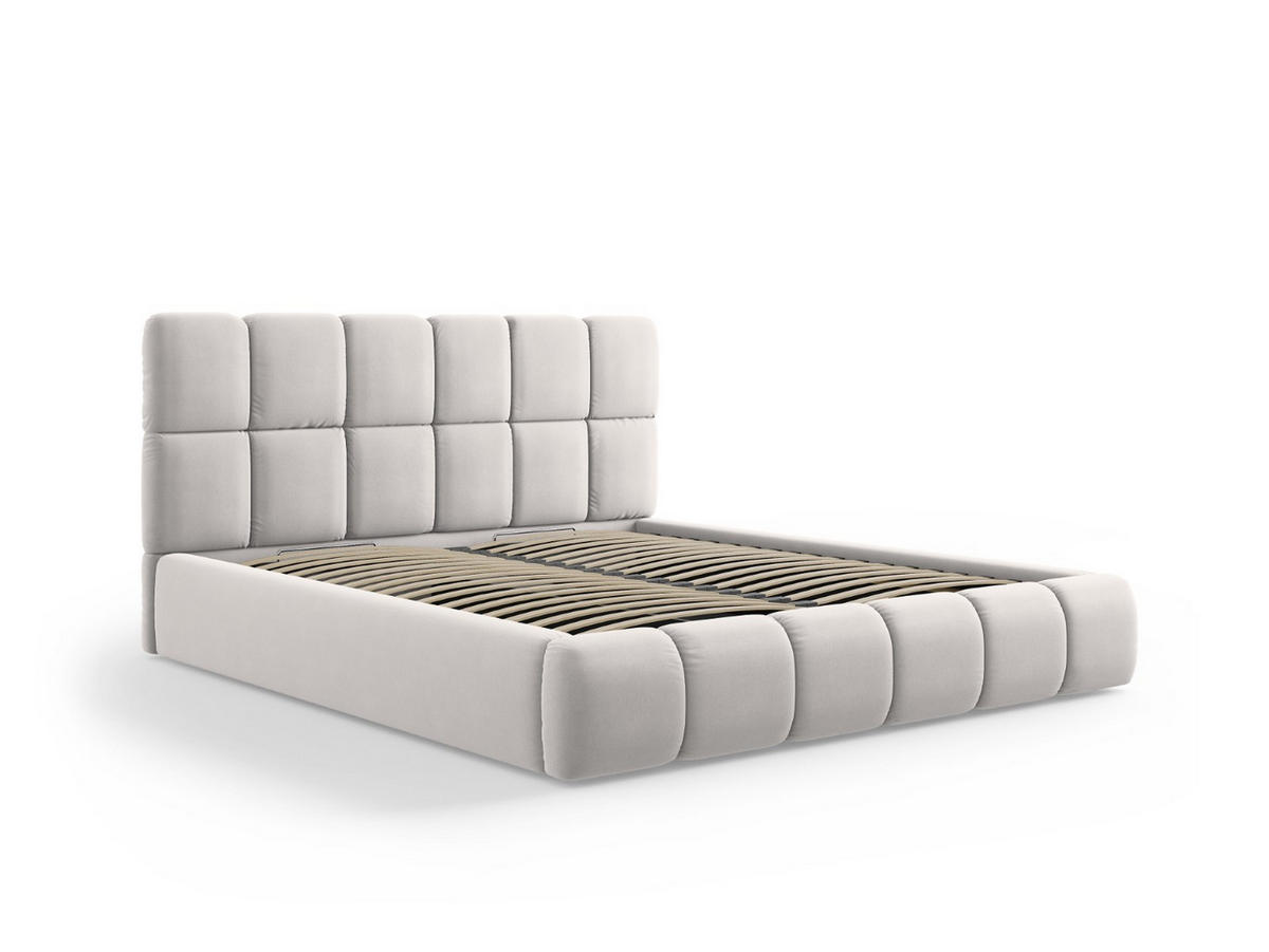 BETT mit Bettkasten und Kopfteil Bellis aus Samt silber 180x200cm - Silberfarben, Textil (180/200cm) - Micadoni