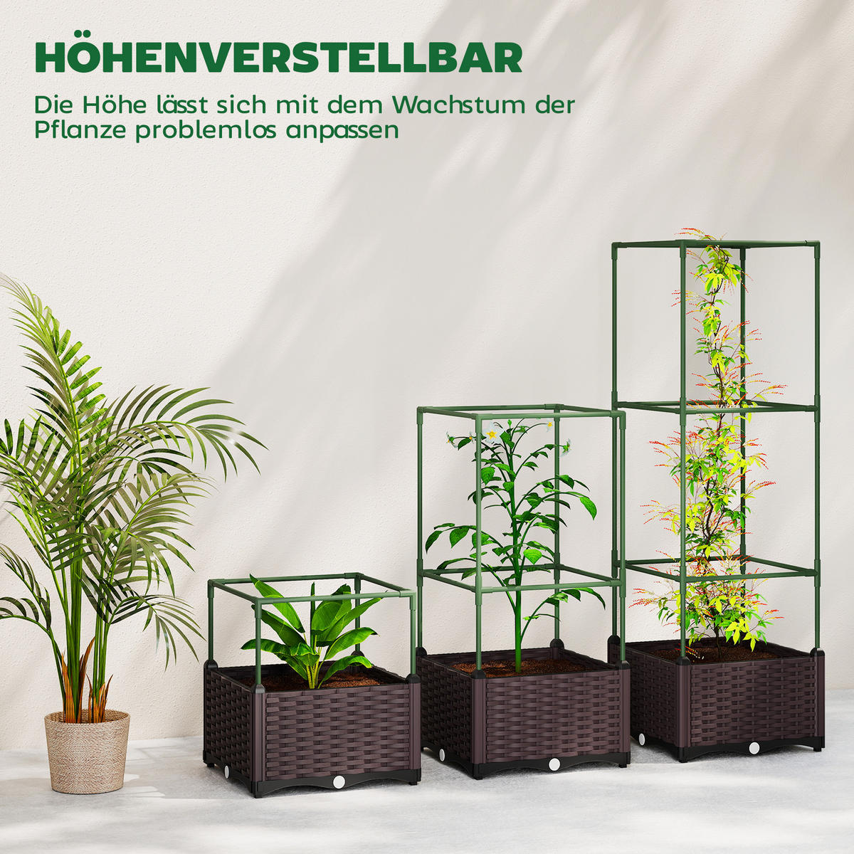 HOCHBEET mit Rankgitter 3er Set Pflanzkasten Blumenkasten mit Abflusslöchern - Grün, Metall (40/125/40cm) - Outsunny