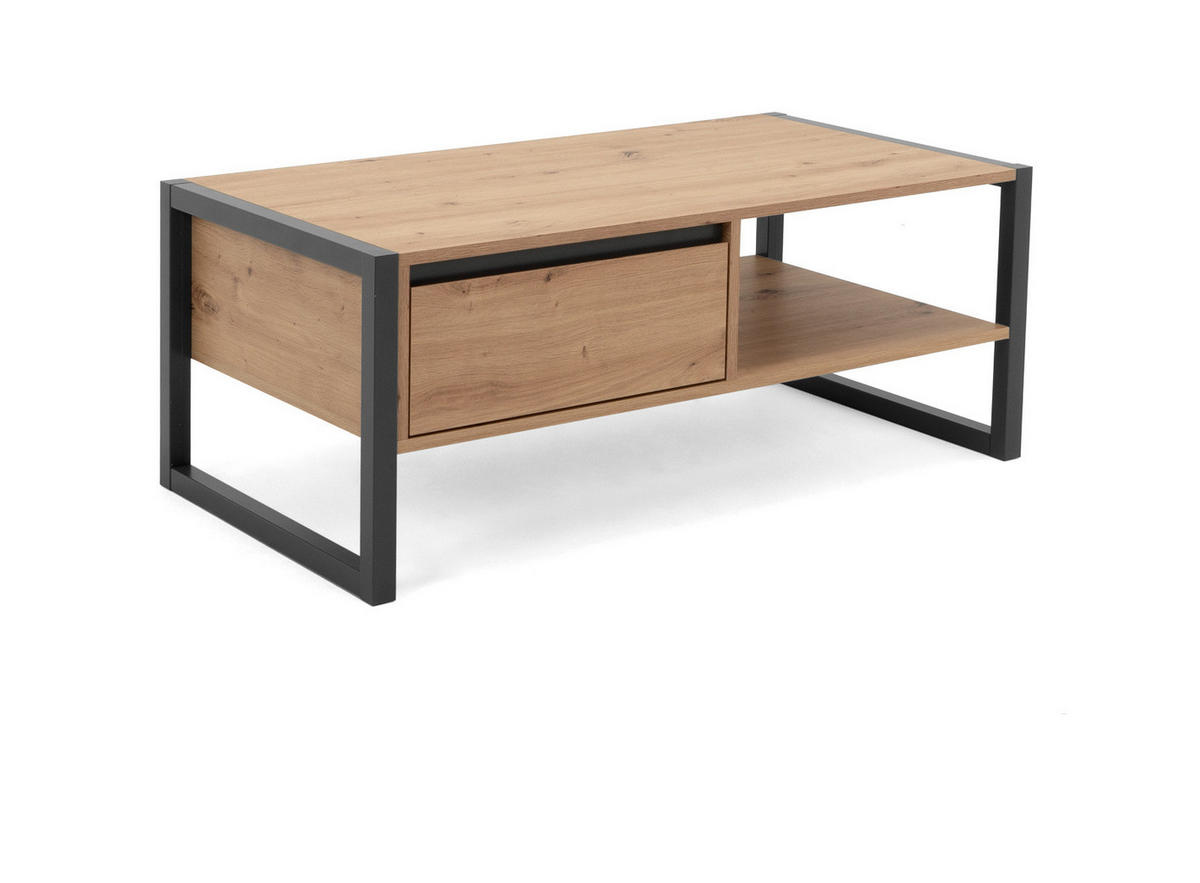 COUCHTISCH Artisan Eiche, anthrazit 100 x 55 cm, Wohnzimmertisch mit Schublade - Anthrazit/Eiche Artisan, Holzwerkstoff (55/100/40cm) - Furn.Design