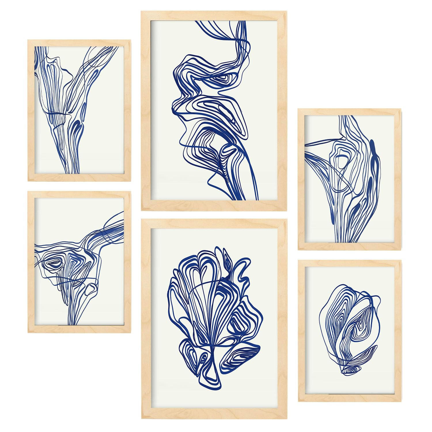 POSTER Set Mit 6 Verlockend Schrägen In Form Abstracts Ästhetische Dekorative Gemälde Für Ihr Wohnzimmer Zuhause A3 & A4 Rahmen Aus Hellem Holz - Beige, Papier (29/3cm) - Nacnic