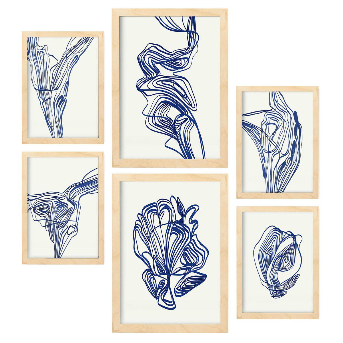 POSTER Set Mit 6 Verlockend Schrägen In Form Abstracts Ästhetische Dekorative Gemälde Für Ihr Wohnzimmer Zuhause A3 & A4 Rahmen Aus Hellem Holz - Beige, Papier (29/3cm) - Nacnic