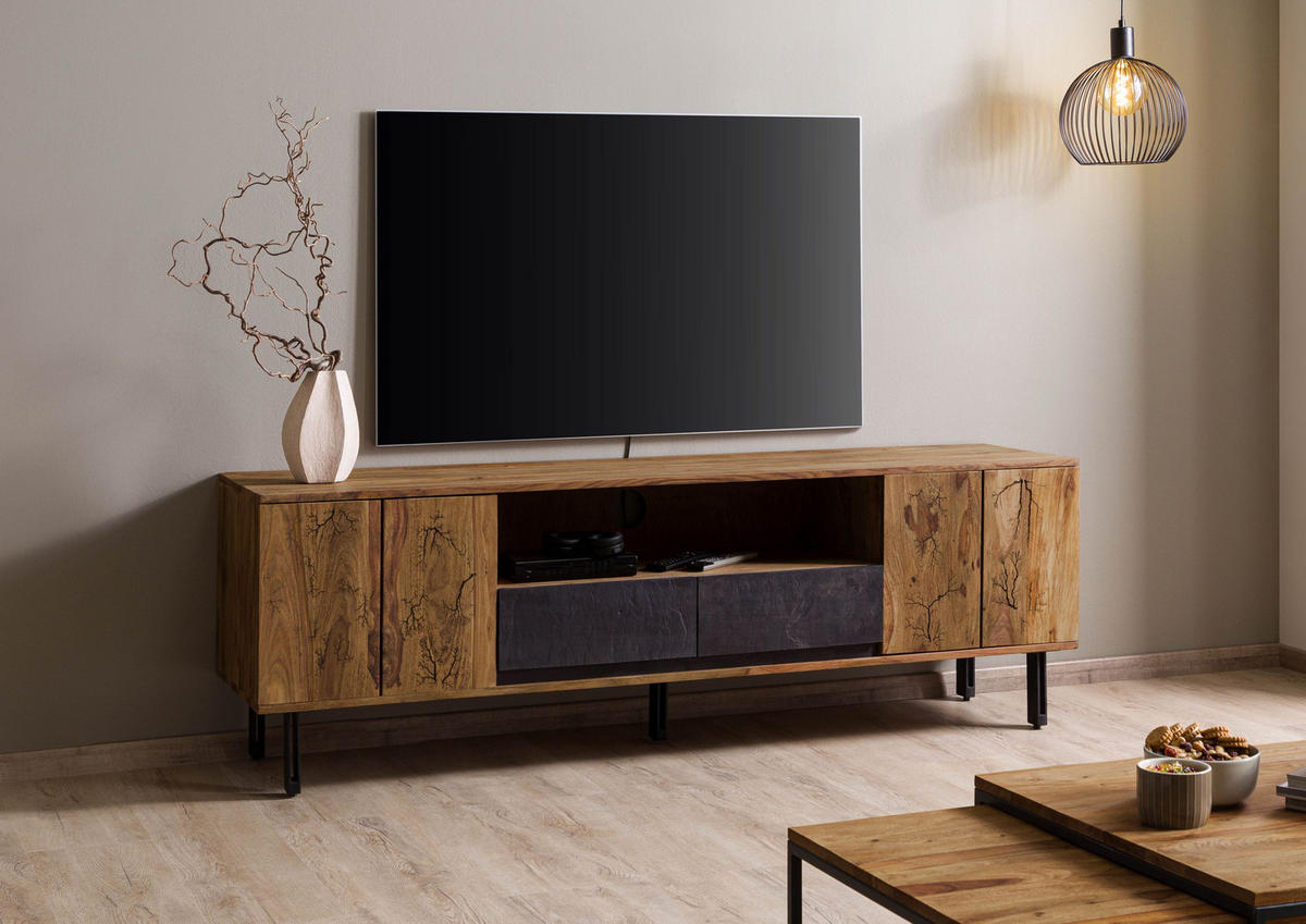 TV-BOARD Sheesham 185x45x60 natur unbehandelt LICHTENBERG #117 - Naturfarben, Holz (185/60/45cm) - Massivmoebel24