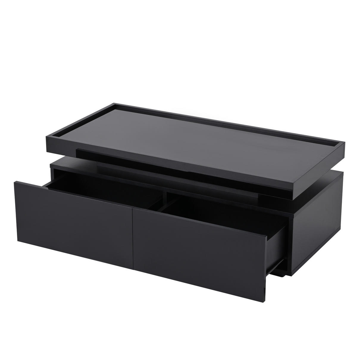 COUCHTISCH 95/45/35 cm mit LED-Beleuchtung, 2 Schubladen und halboffener Ablage, Hochglanz-Spanplatte, Schwarz - Schwarz, Holzwerkstoff (95/45/35cm) - Redom