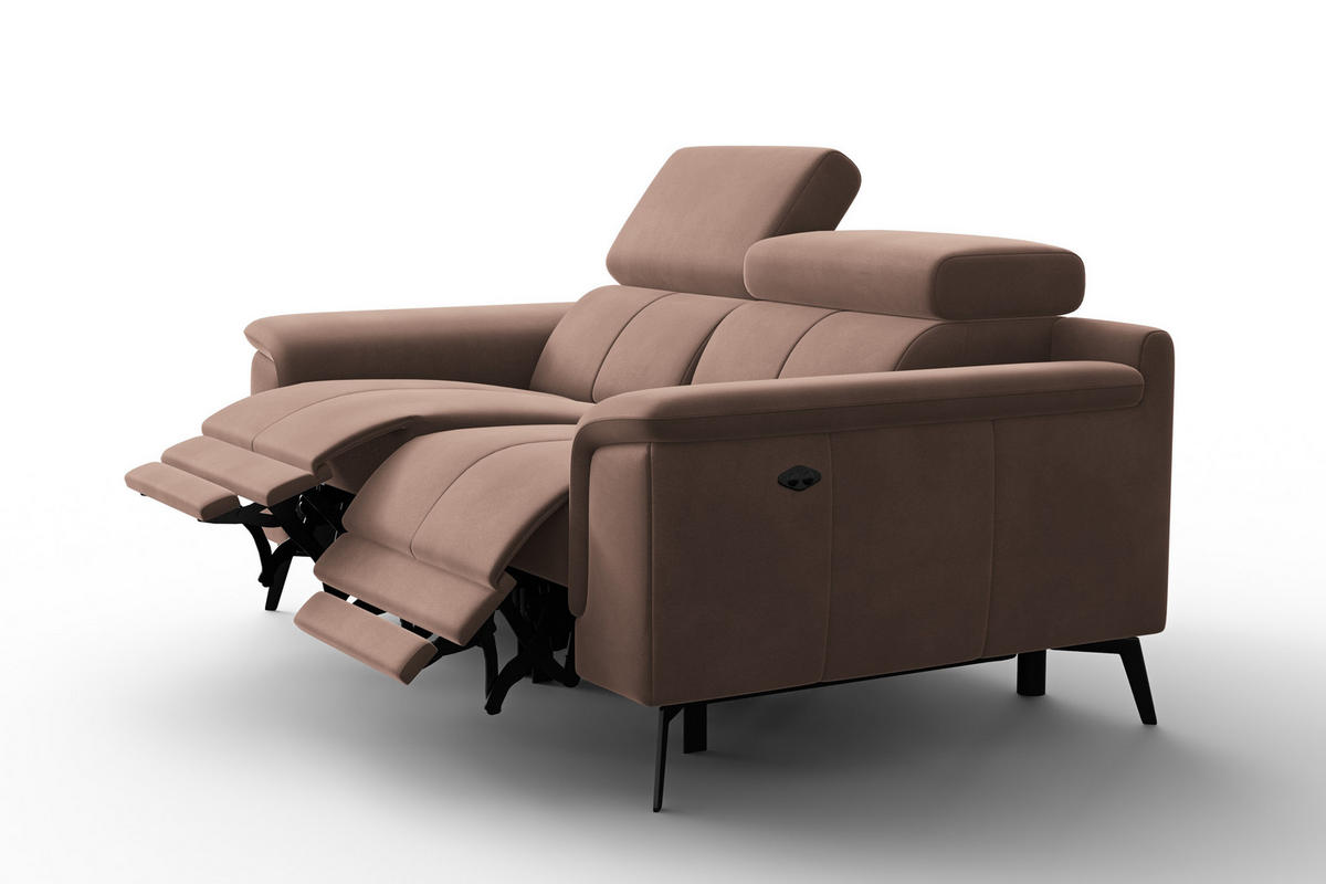 SOFA RELAX FIERO 2-Sitzer, Brauner Veloursstoff - Schwarz/Braun, Holz/Textil (170/82/103cm) - Courtois Laville