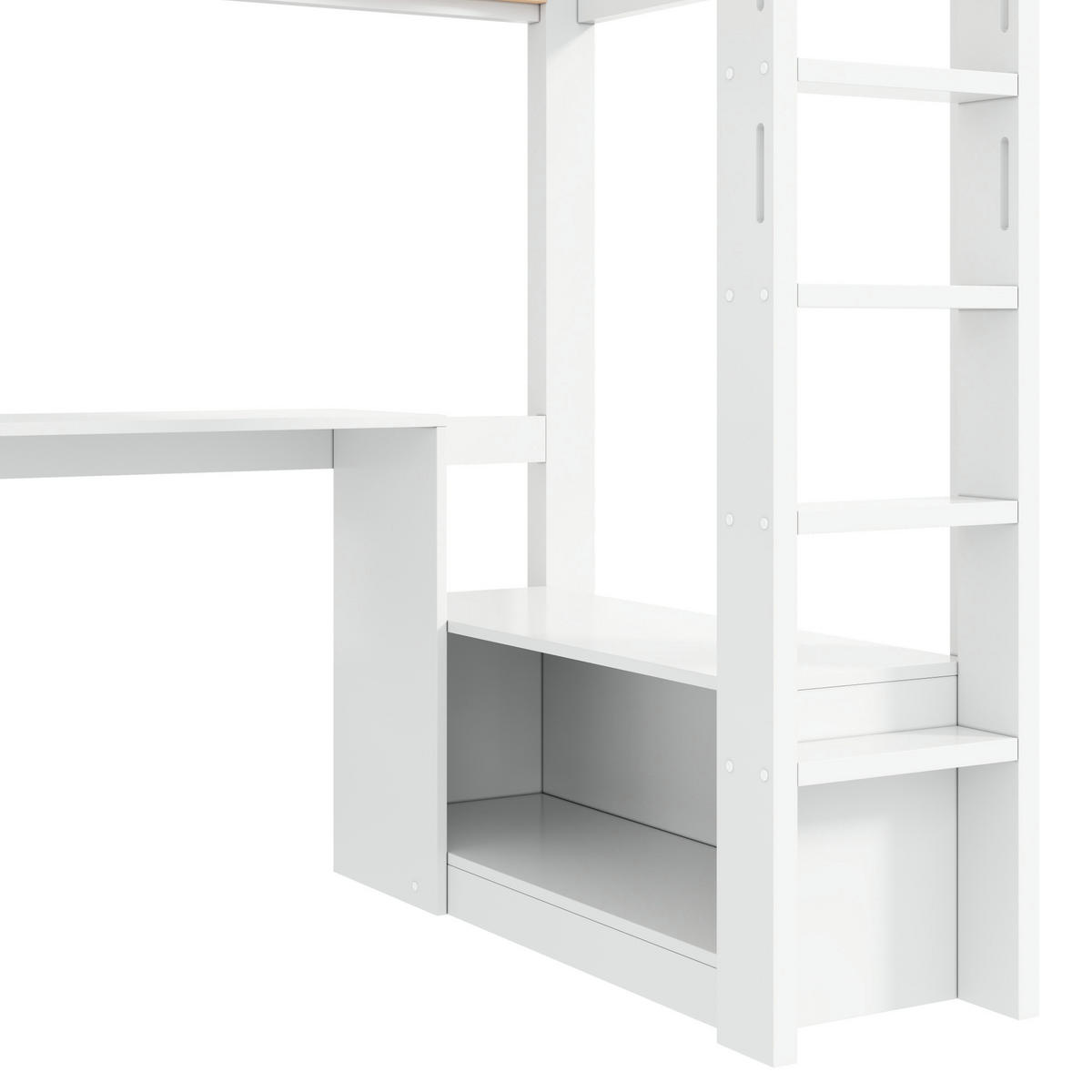 HOCHBETT weiß 90 × 200 cm aus Kiefernholz‑MDF mit Kleiderschrank, Regalen, Unterbettschreibtisch, LED‑Beleuchtung und USB‑Anschluss - Weiß, Holzwerkstoff (90/200cm) - Luhomfu