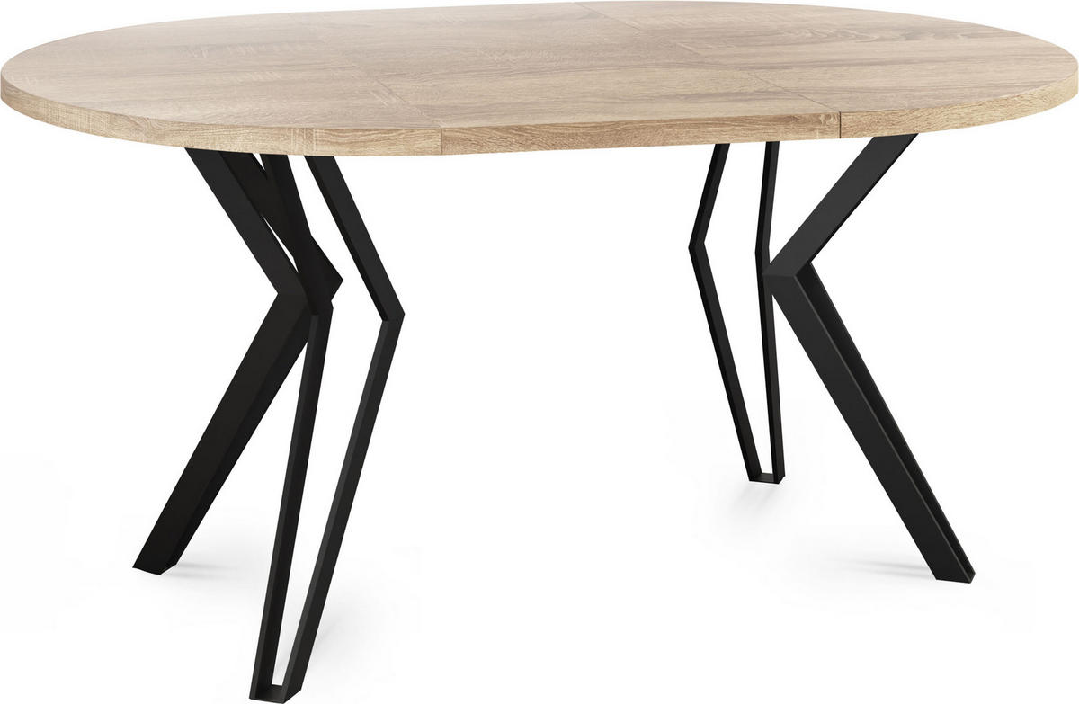 ESSTISCH Revena runder ausziehbarer, Sonoma Eiche 120-200/120/76 cm - Schwarz/Sonoma Eiche, Holzwerkstoff/Metall (120/120/76cm) - WFL GROUP