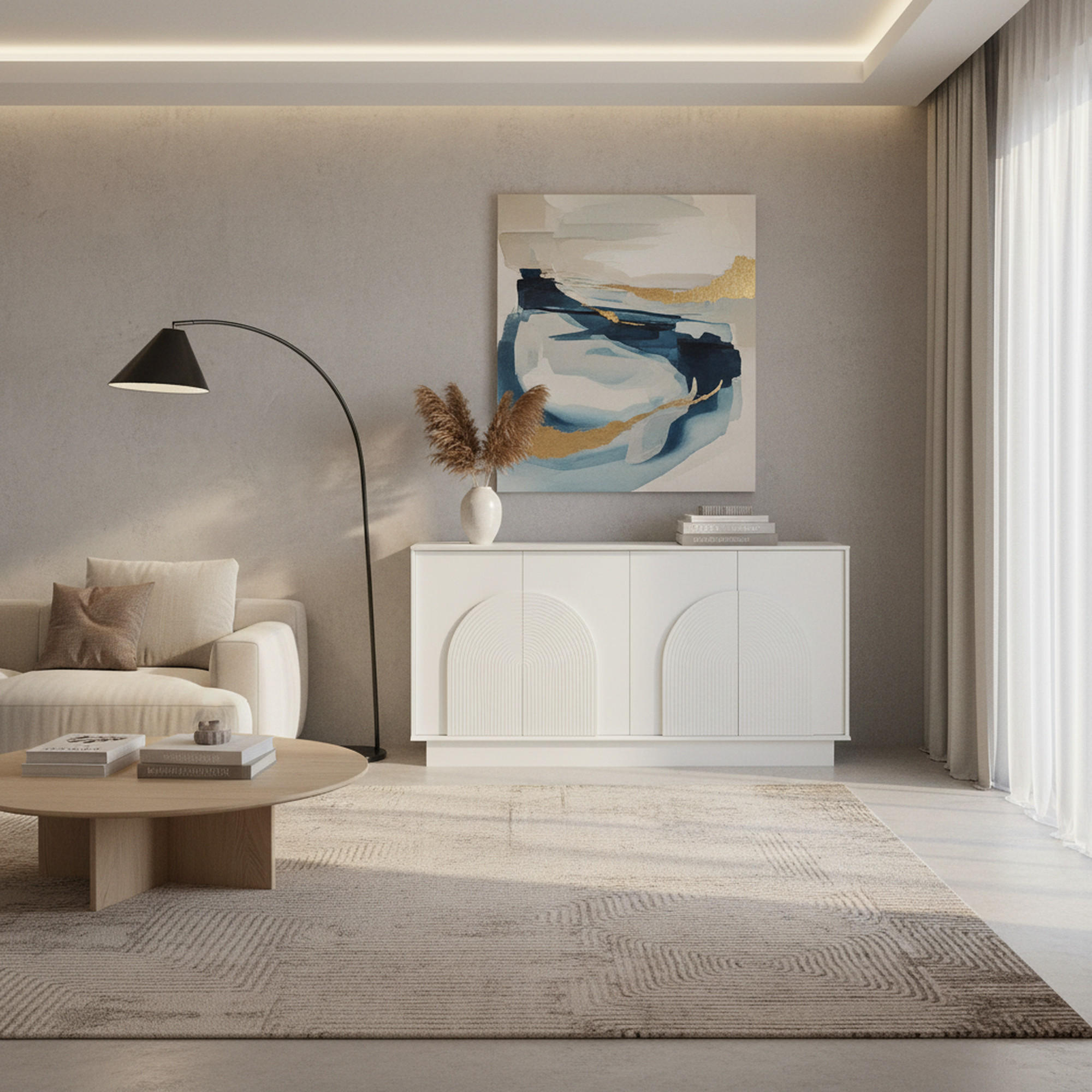 SIDEBOARD 4 Türen mit gewölbten Paneelen, MDF, matte Oberfläche - Weiß, Holzwerkstoff (160/80/38cm) - Urban Meuble