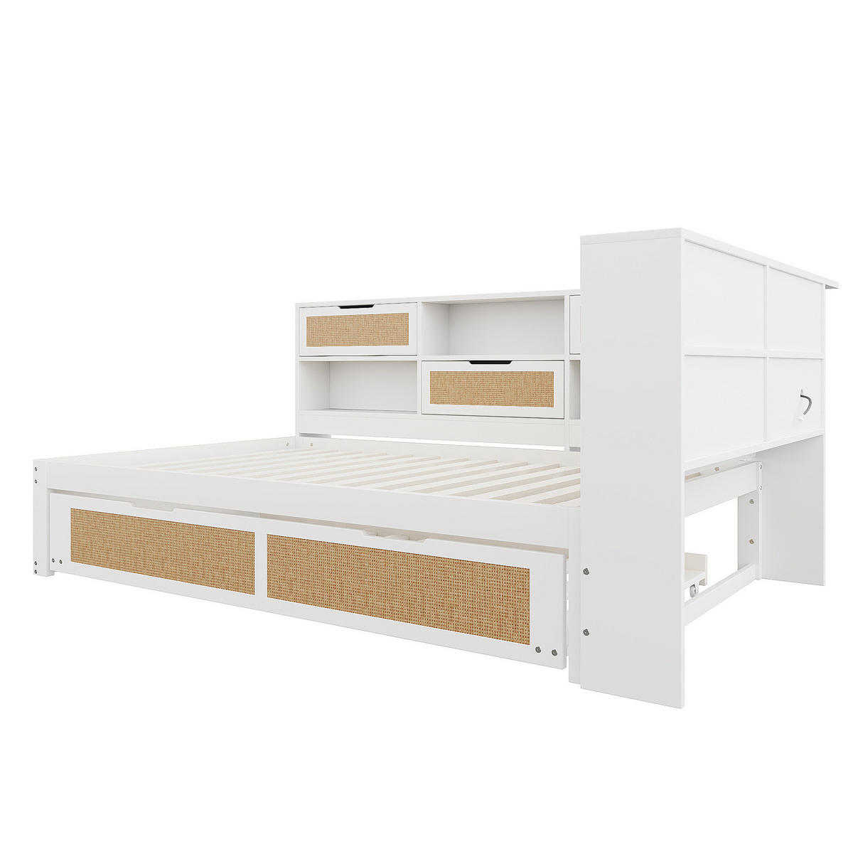 POLSTERBETT aus Holz 140x200 cm in Weiß mit Ausziehbett & USB-Anschluss - Weiß, Holz (140/200cm) - Modfu