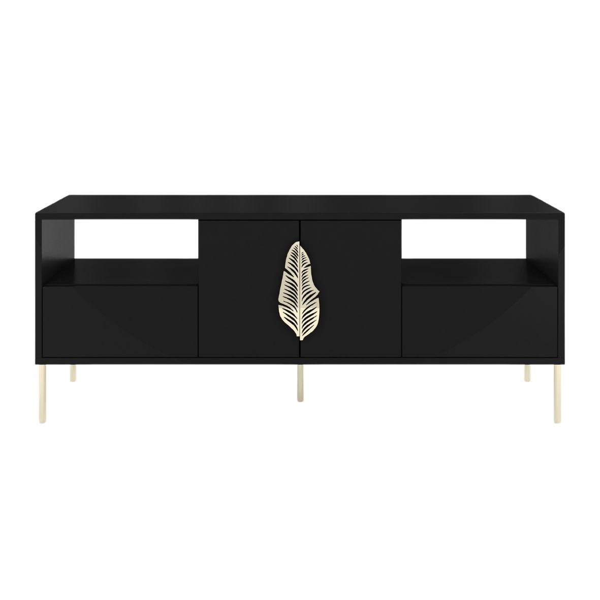 LOWBOARD Merlin, Schwarz, Goldene Details - Goldfarben/Schwarz, Holzwerkstoff/Metall (138/60/40cm) - Skandica
